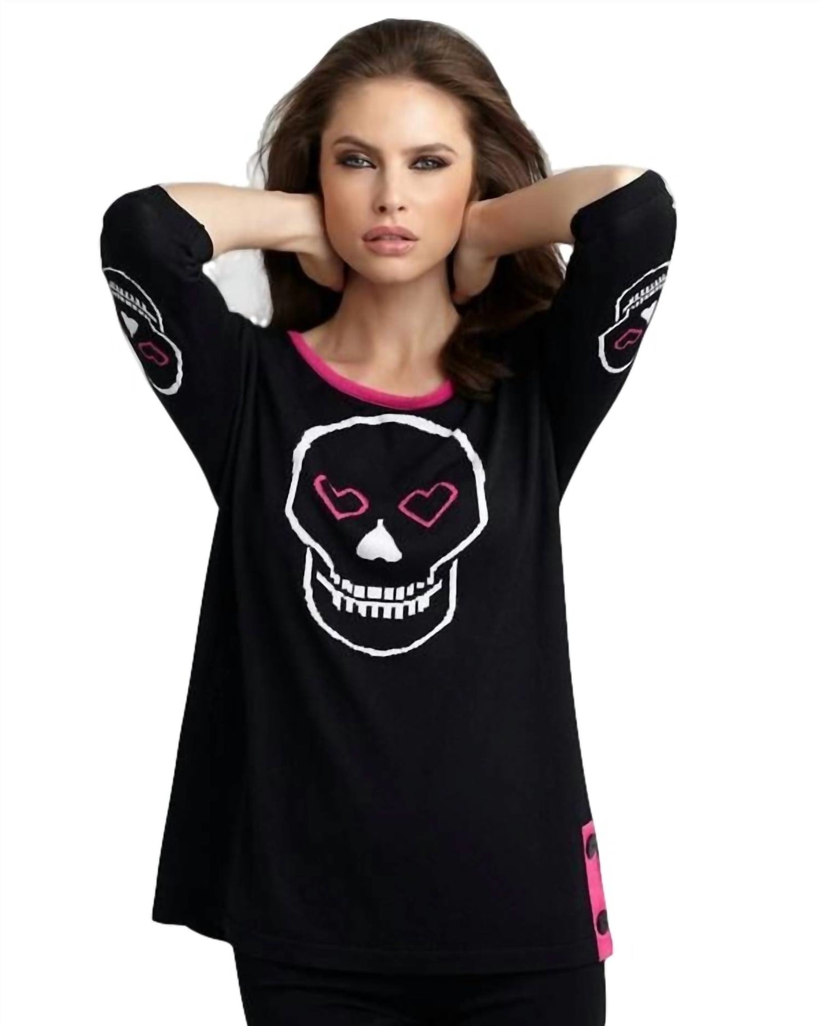 Heart & Skull Graphic Sweater in Black/Fuchsia | Black/Fuchsia