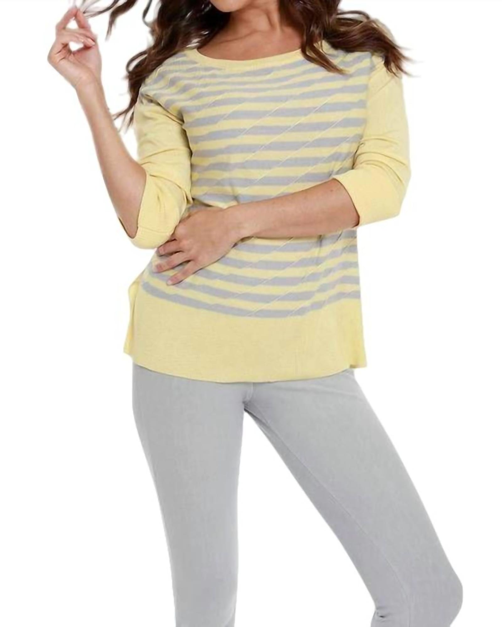 Double Striped Sweater in Yello/Gray | Yello/Gray