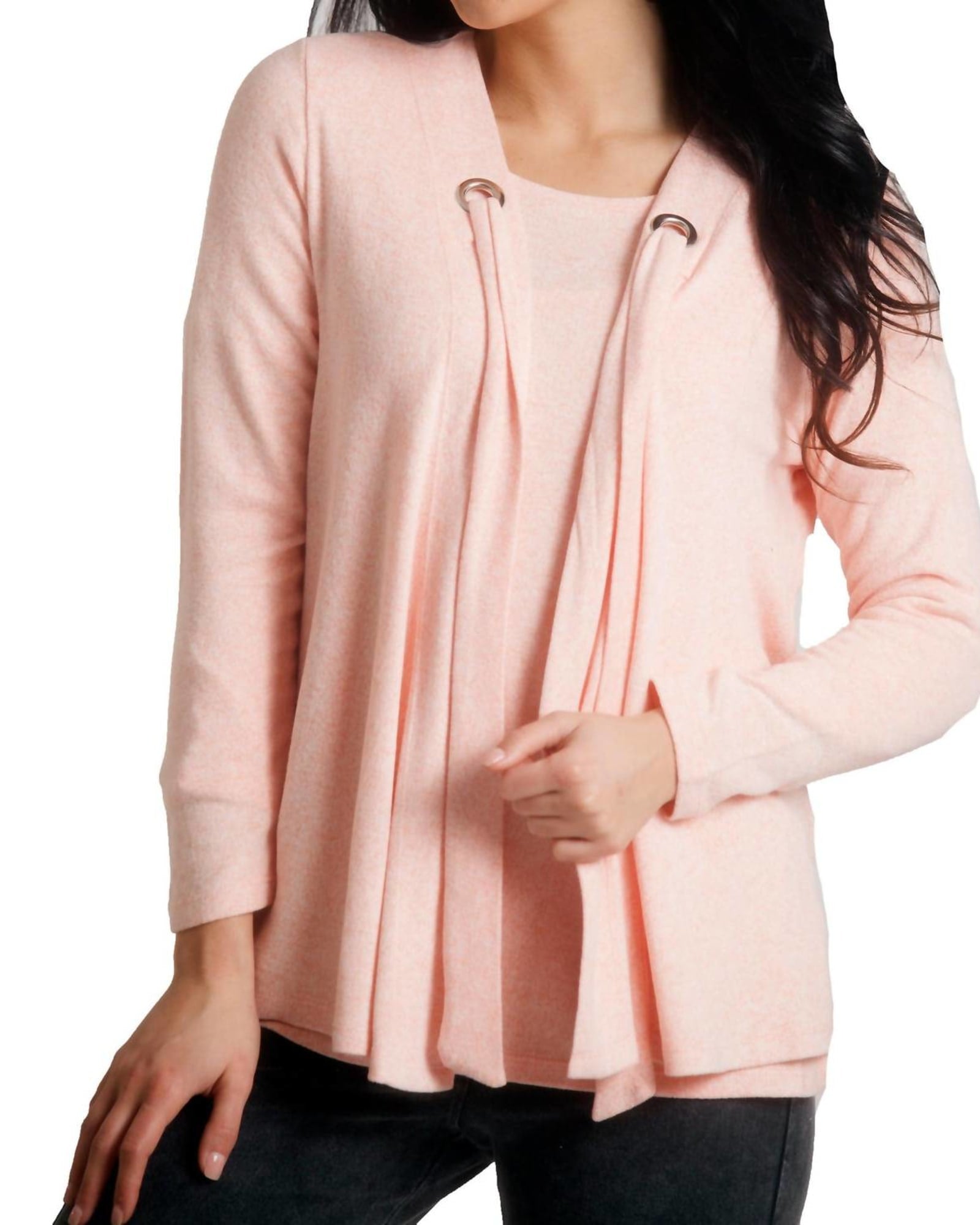 Nikki Kashmira Grommet Open Cardigan in Peach | Peach