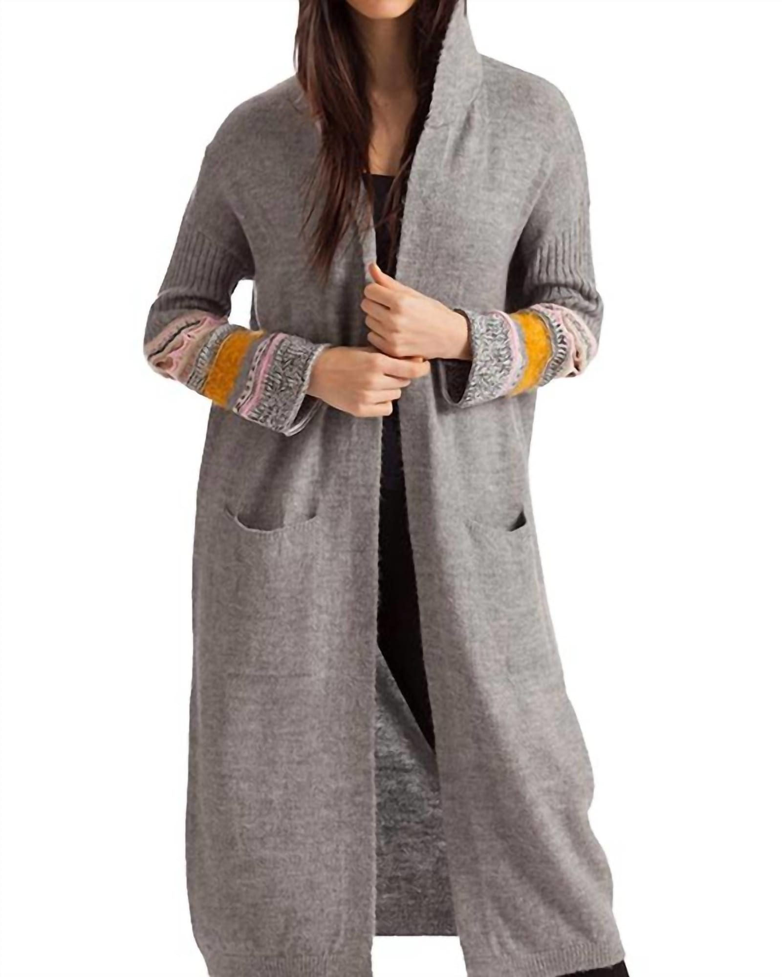 Natalia Long Cardigan With Hood in Gray Multi | Gray Multi