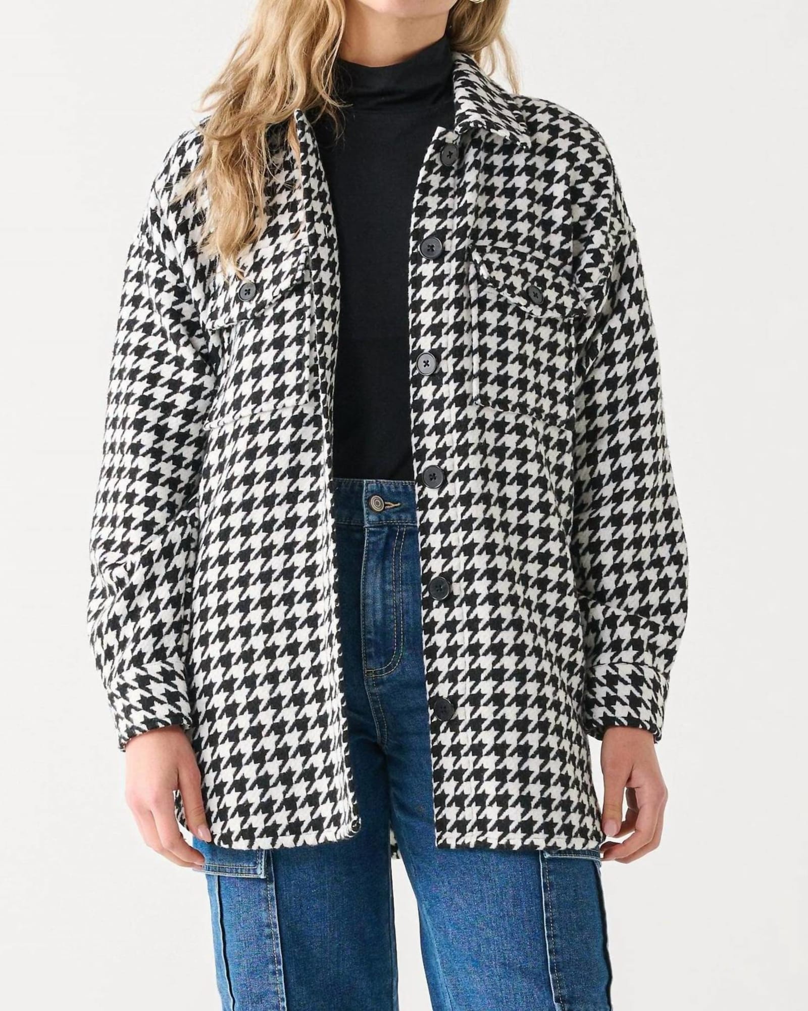 Houndstooth Button-Up Shacket in Black/White | Black/White