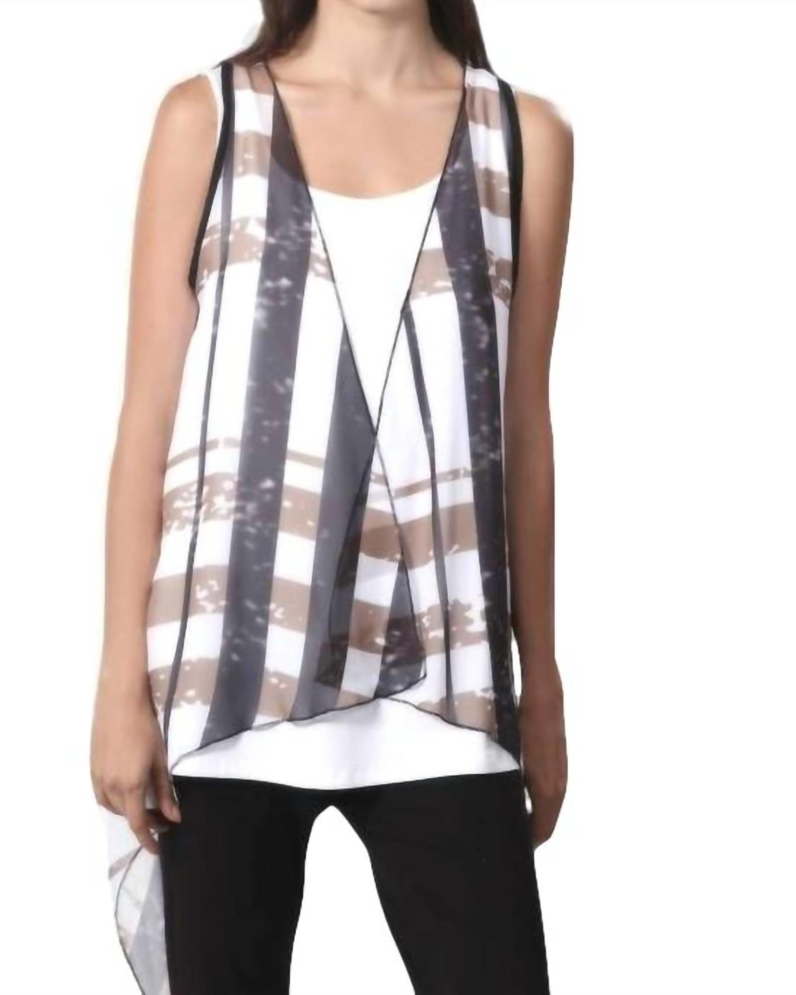 Plaid Grid Waterfall Vest in Cream/Taupe | Cream/Taupe