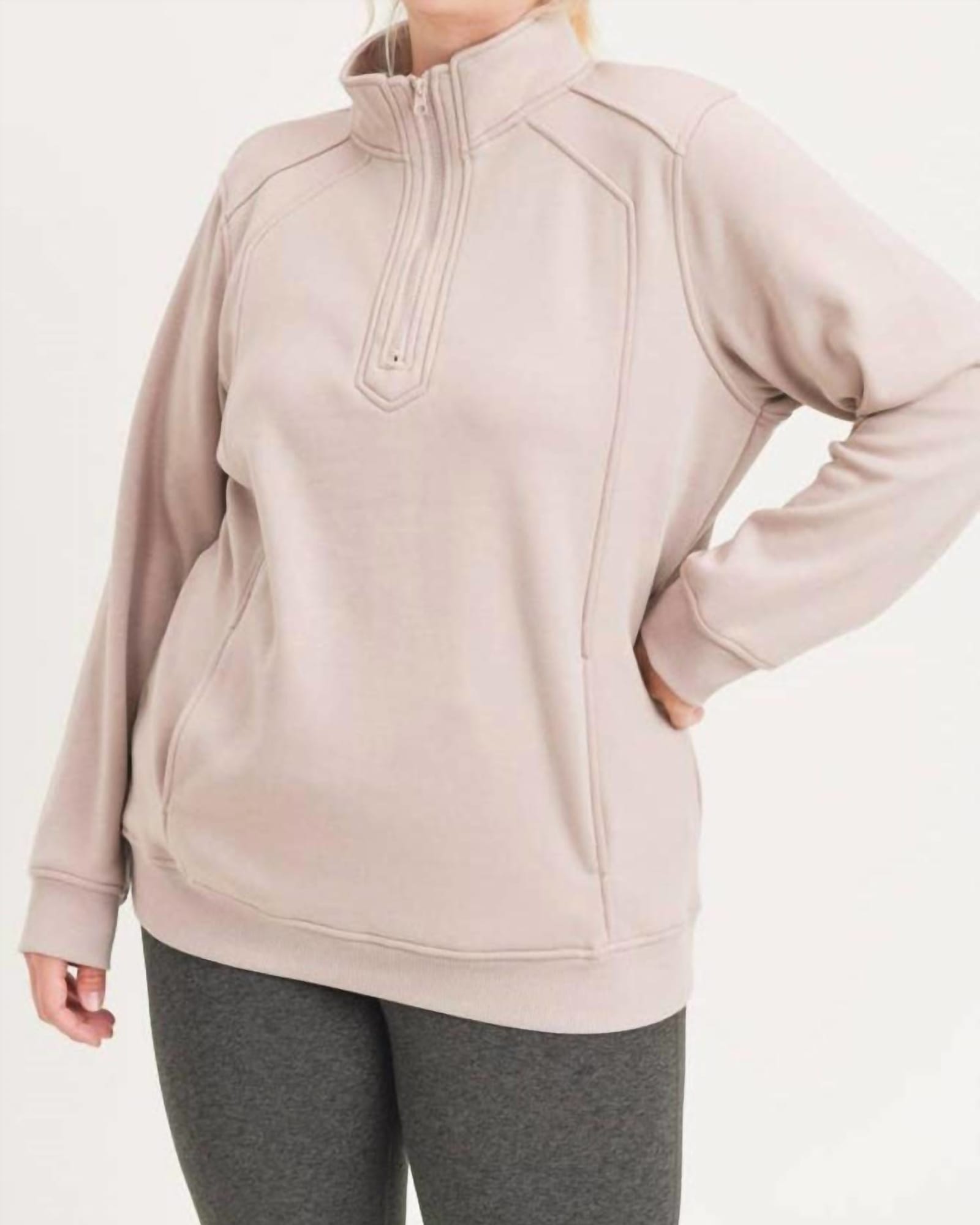 Curvy Double Raglan Half-Zip Jacket in Taupe | Taupe