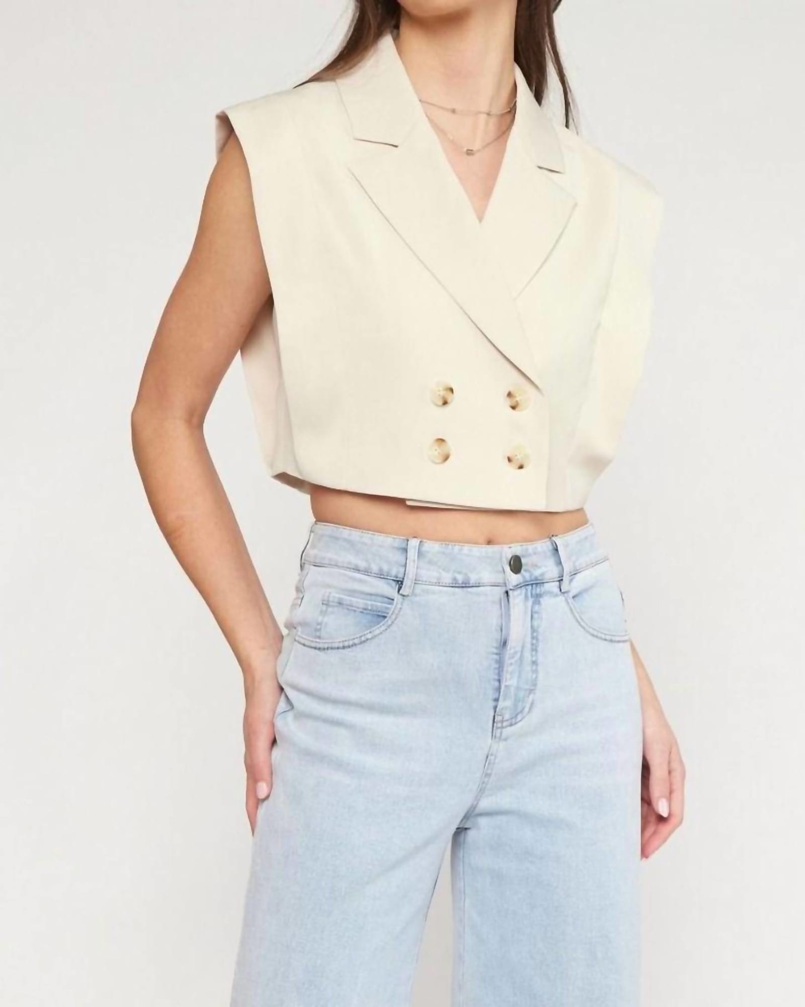 Double Breasted Cropped Vest in Natural | Natural
