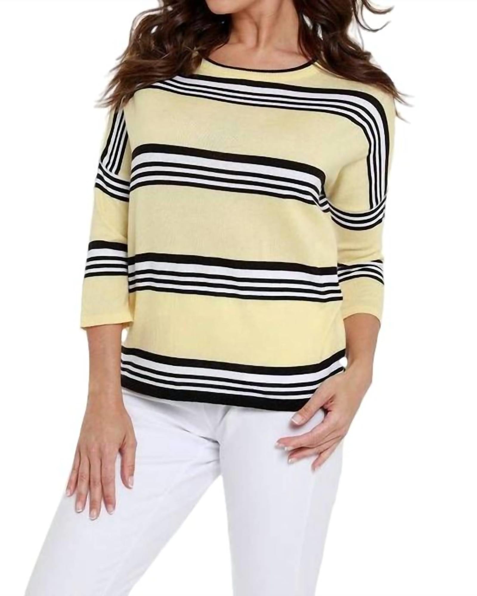 Striped 3/4 Sleeve Top in Yellow | Yellow
