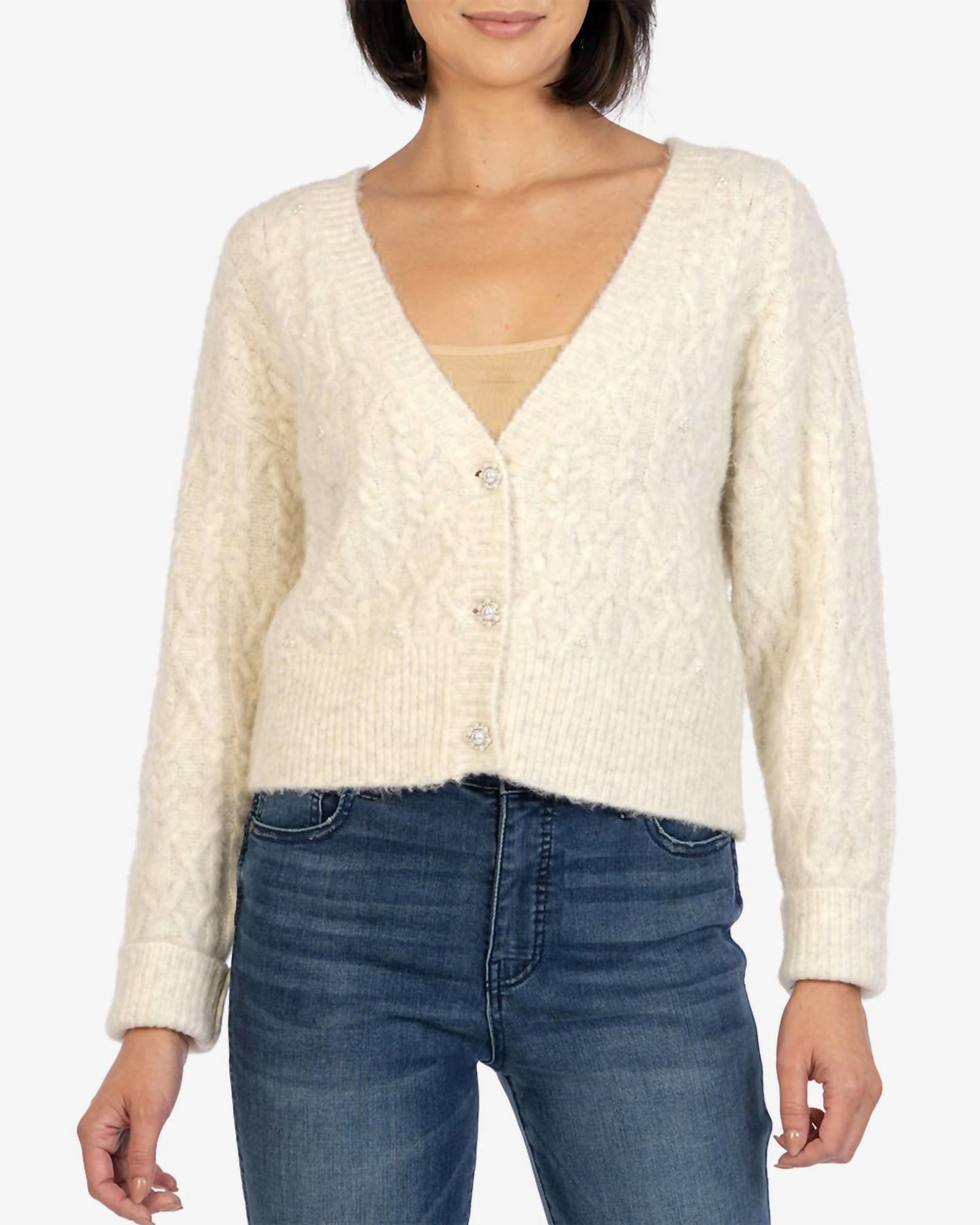 Petra Button Down Crop Cardigan in Ivory | Ivory