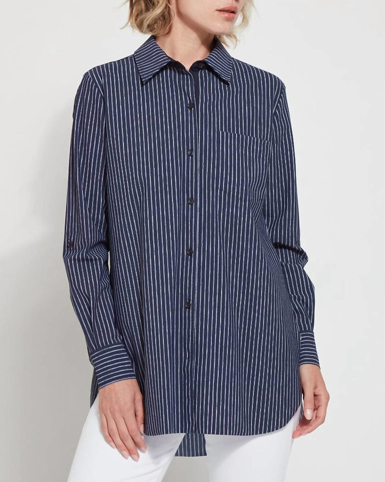 Schiffer Button Down Shirt in Navy Contrast Stripe | Navy Contrast Stripe