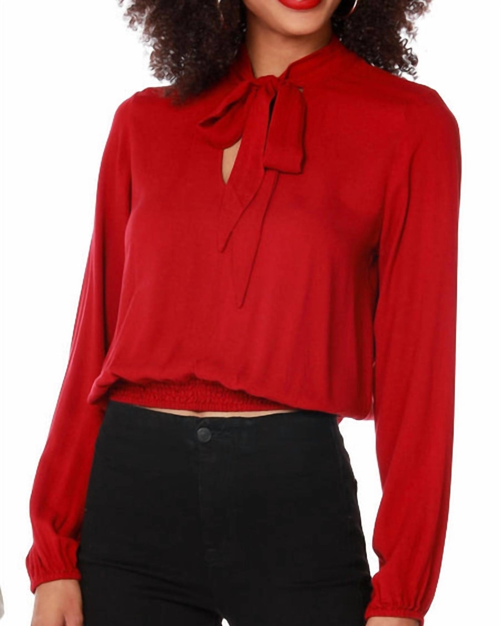 Tie Neck Blouse in Red | Red