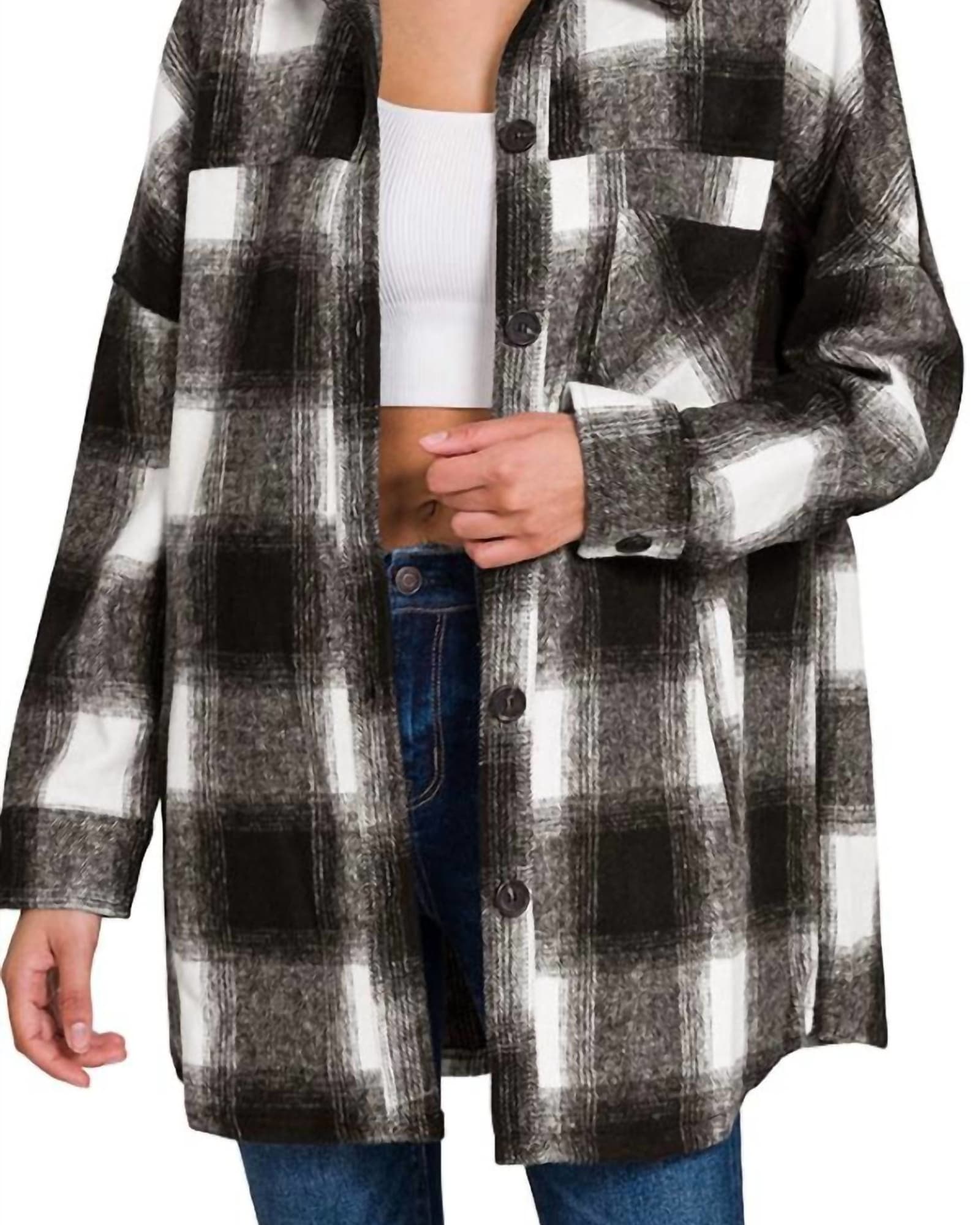 Oversized Buffalo Plaid Shacket in White/Black | White/Black