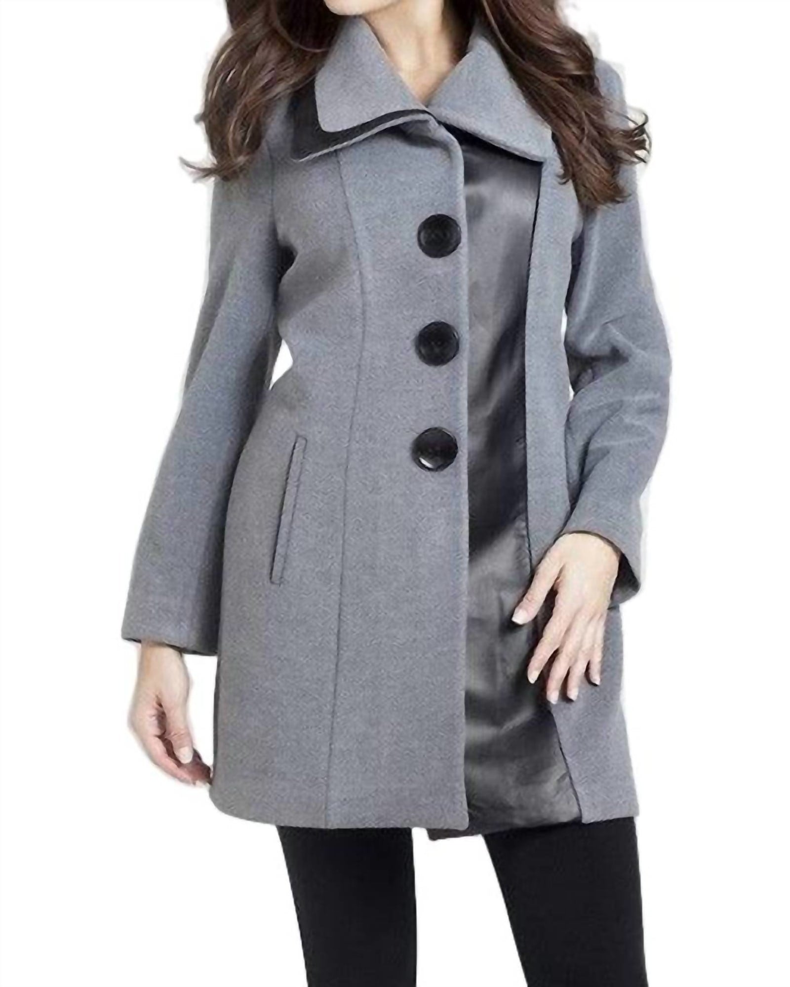 Faux Leather Accent Car Coat in Gray/Black | Gray/Black