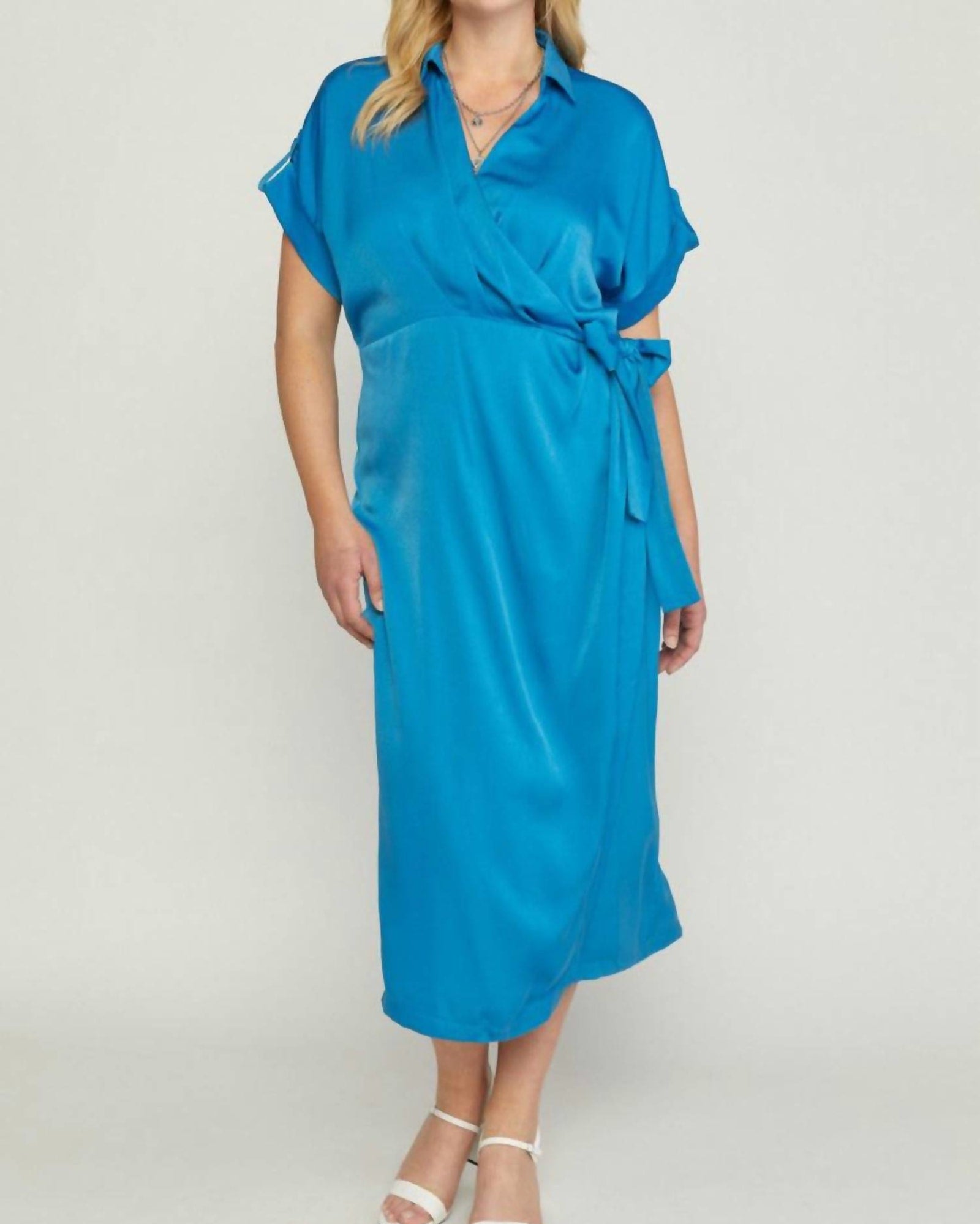 Satin Wrap Dress in Royal Blue | Royal Blue