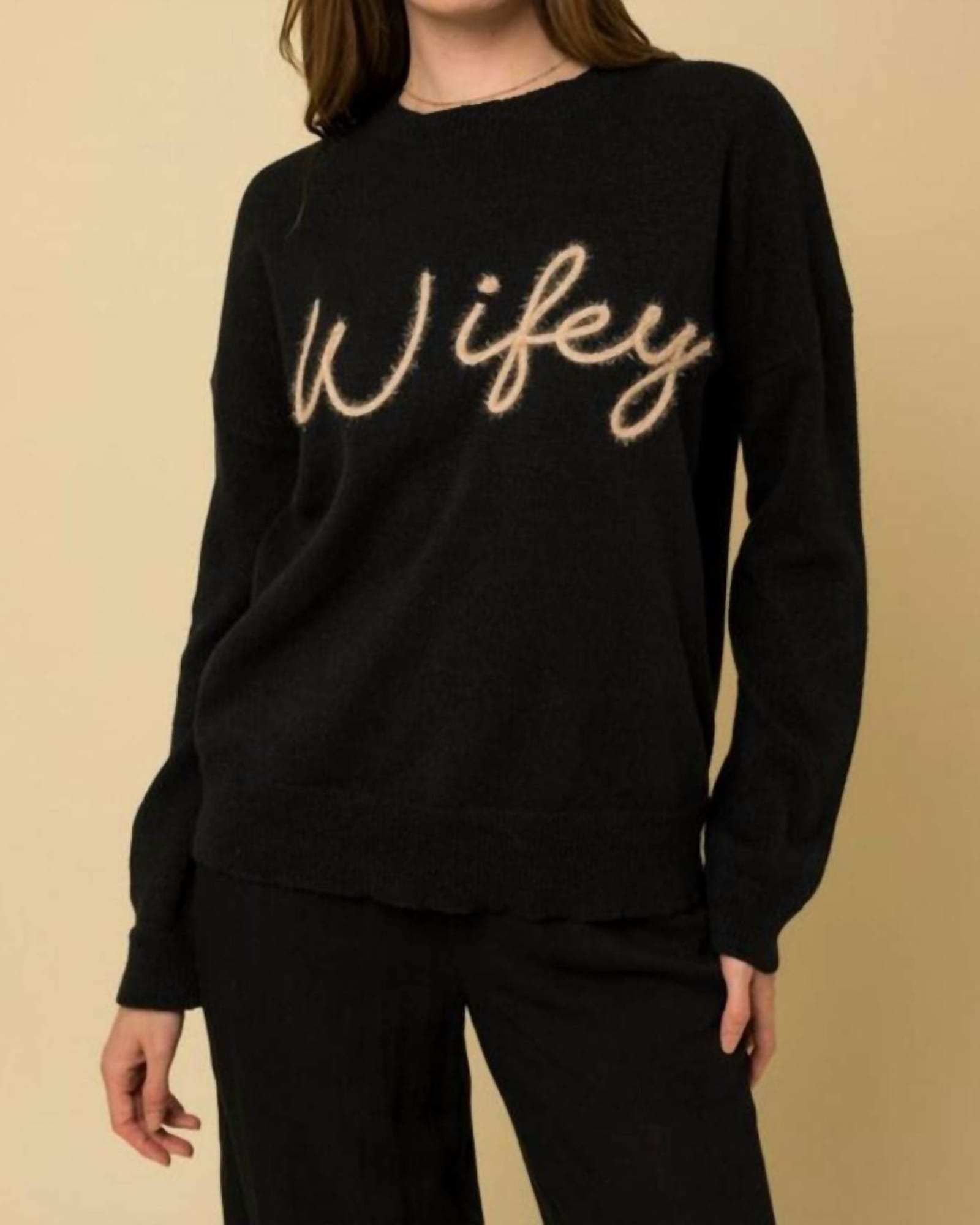 Wifey Graphic Pullover Sweater in Black | Black