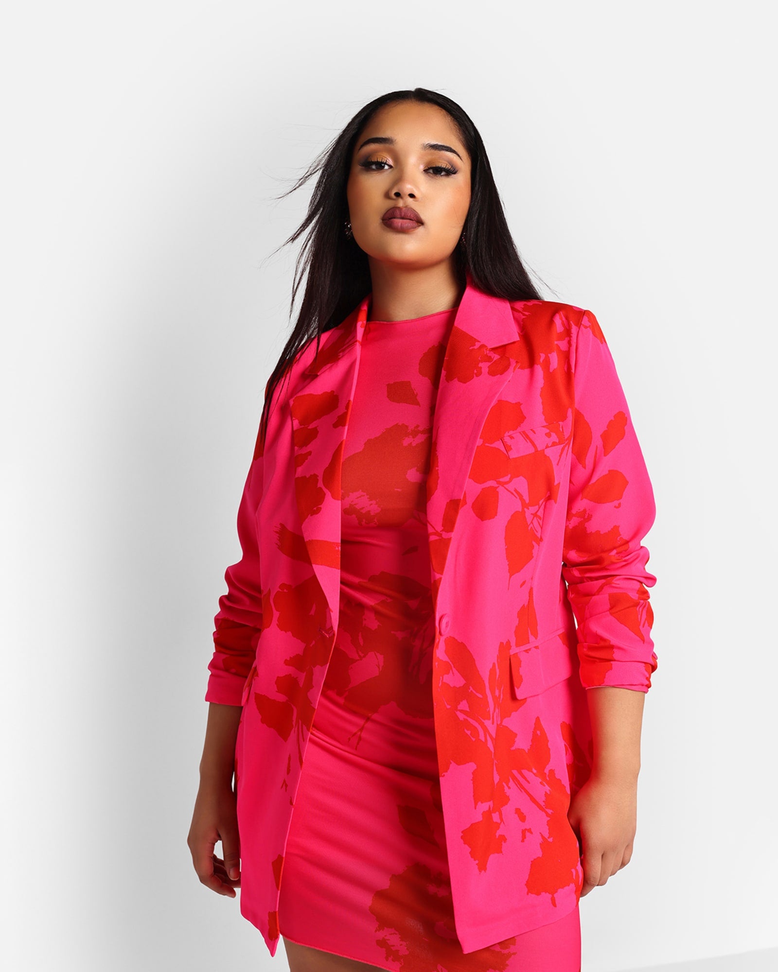 Rebdolls Women's Denise Floral Print Oversized Blazer | Pink