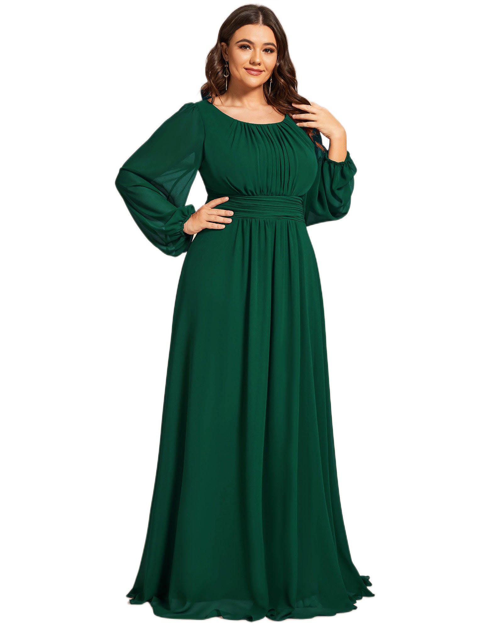 Chiffon High Empire Waist Puff Sleeve Mother Dress | Dark Green