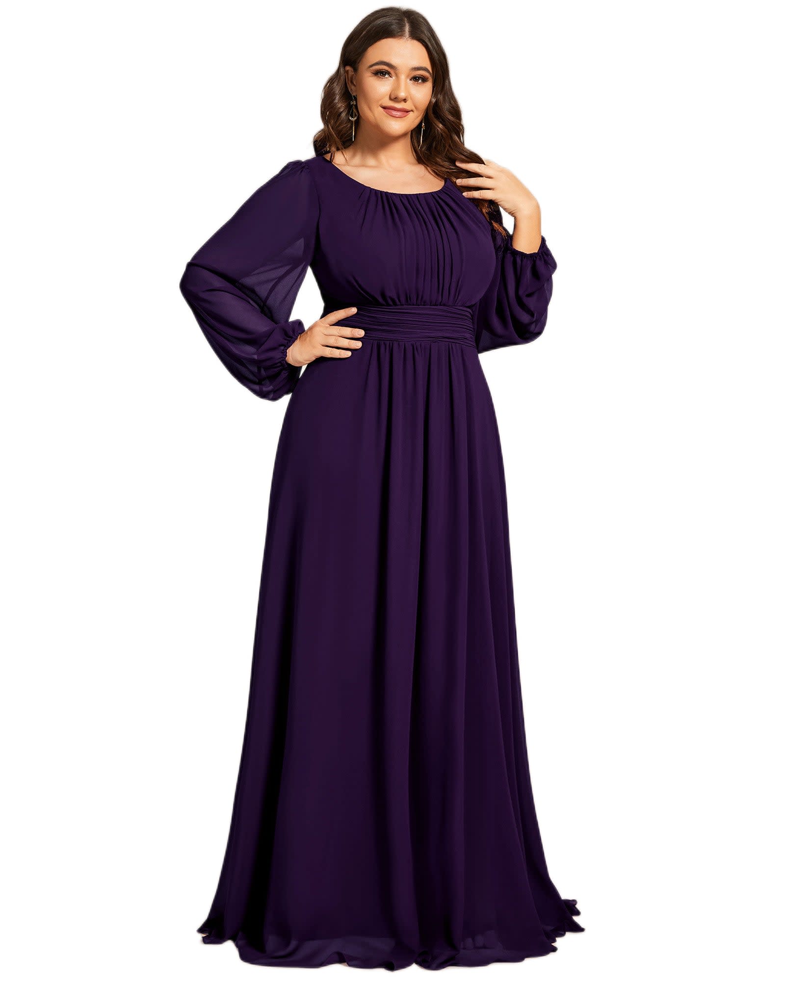 Chiffon High Empire Waist Puff Sleeve Mother Dress | Dark Purple