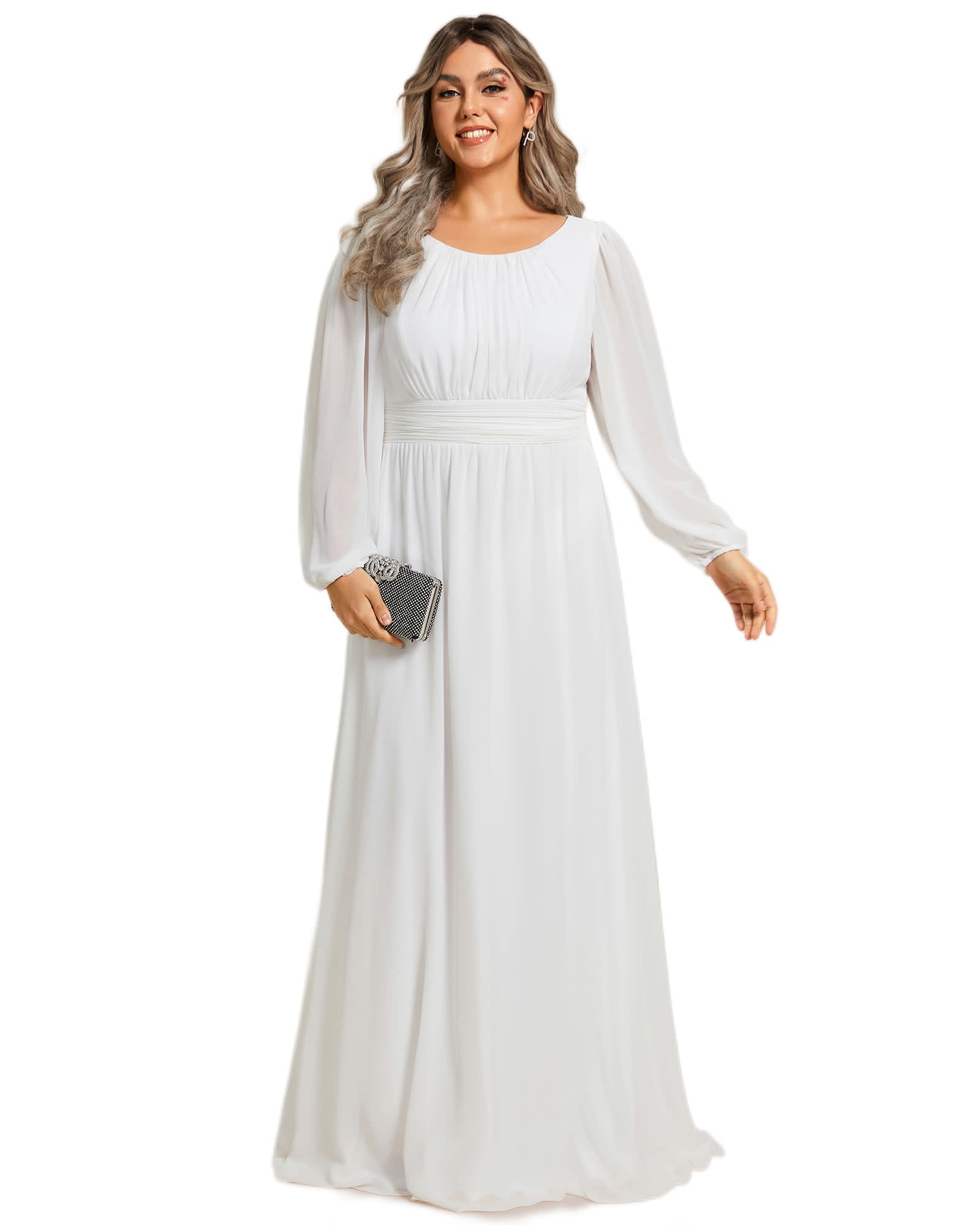 Chiffon High Empire Waist Puff Sleeve Mother Dress | White