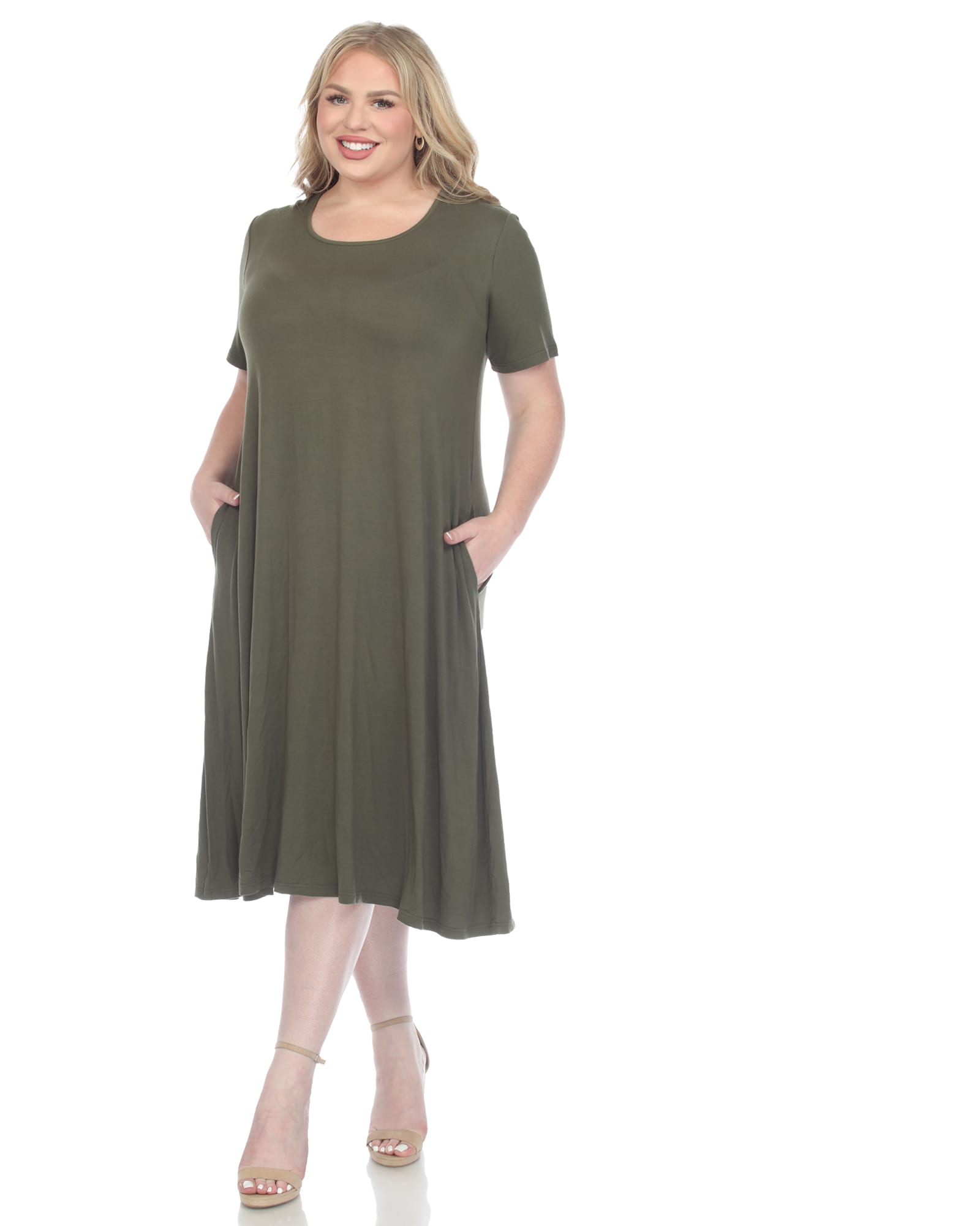 Short Sleeve Midi Dress | Olive