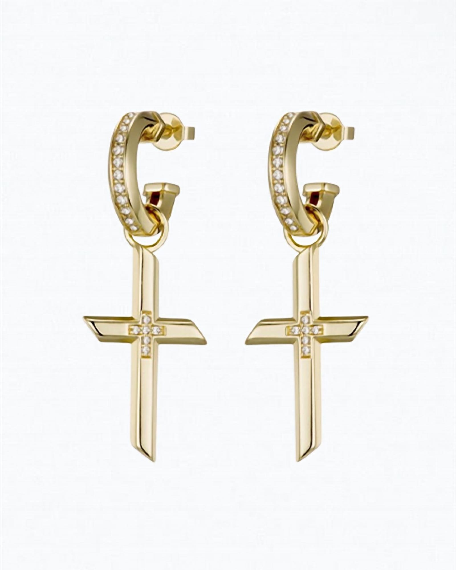 Freedom Cross Charm Earrings in Gold/Clear | Gold/Clear