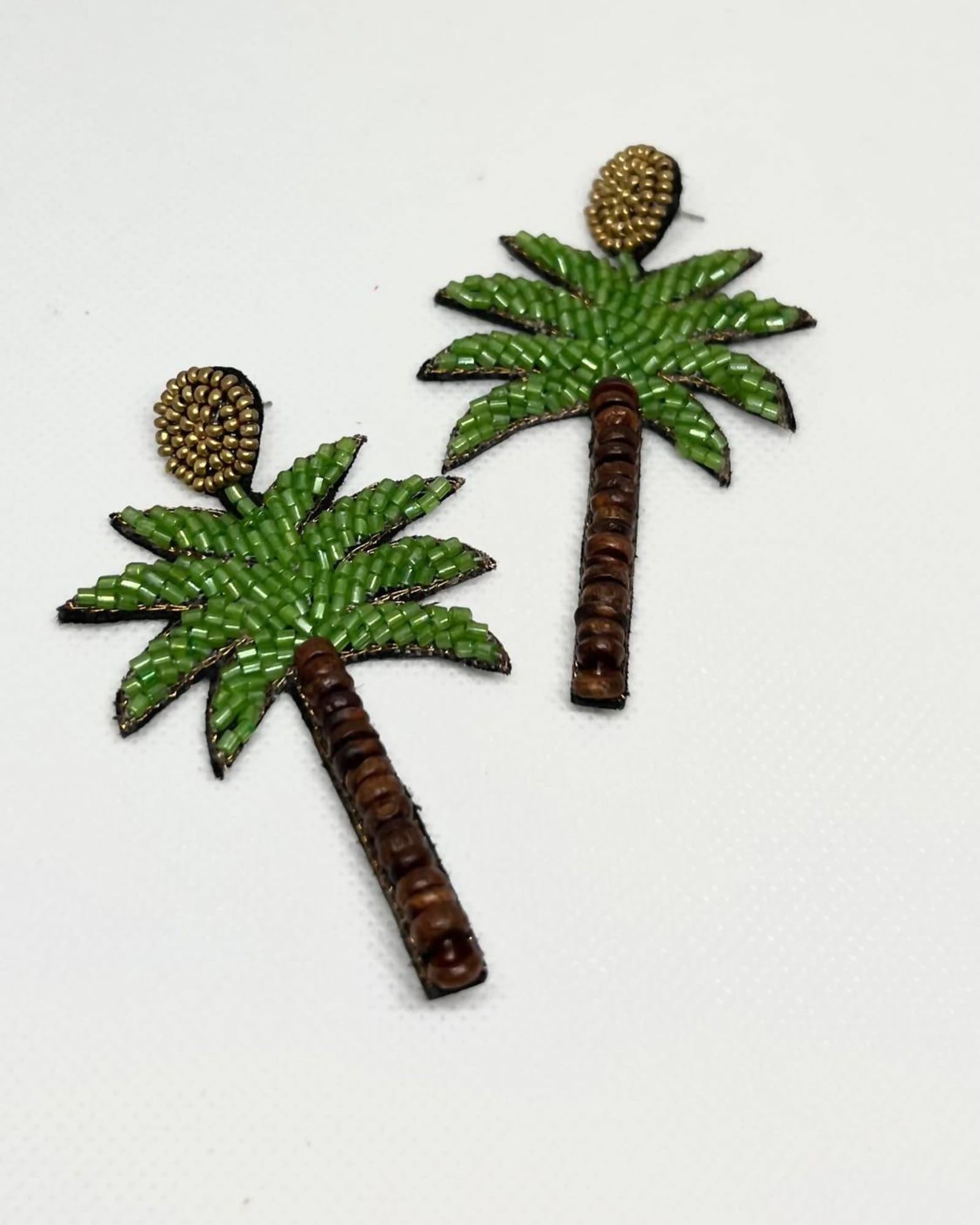 Tropical Tree Beaded Earrings in Green | Green