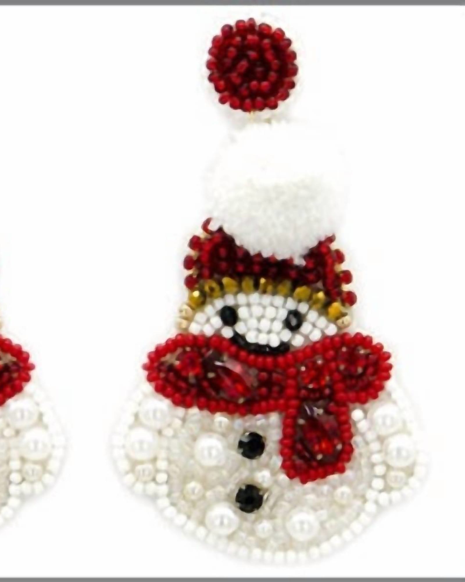 Seed Bead Snow Man Earrings in Red | Red