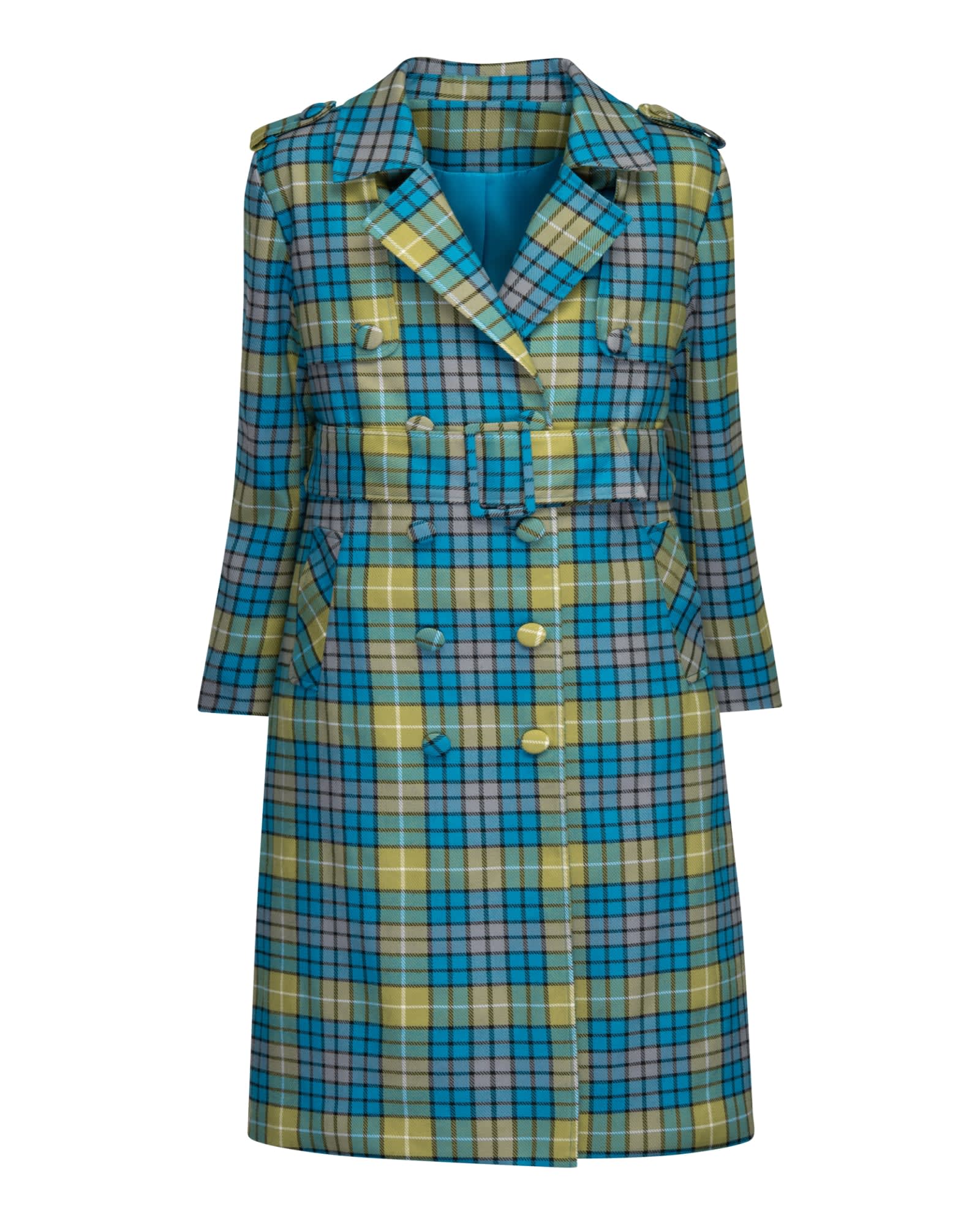 The Eliza Plaid Trench Coat | Blue