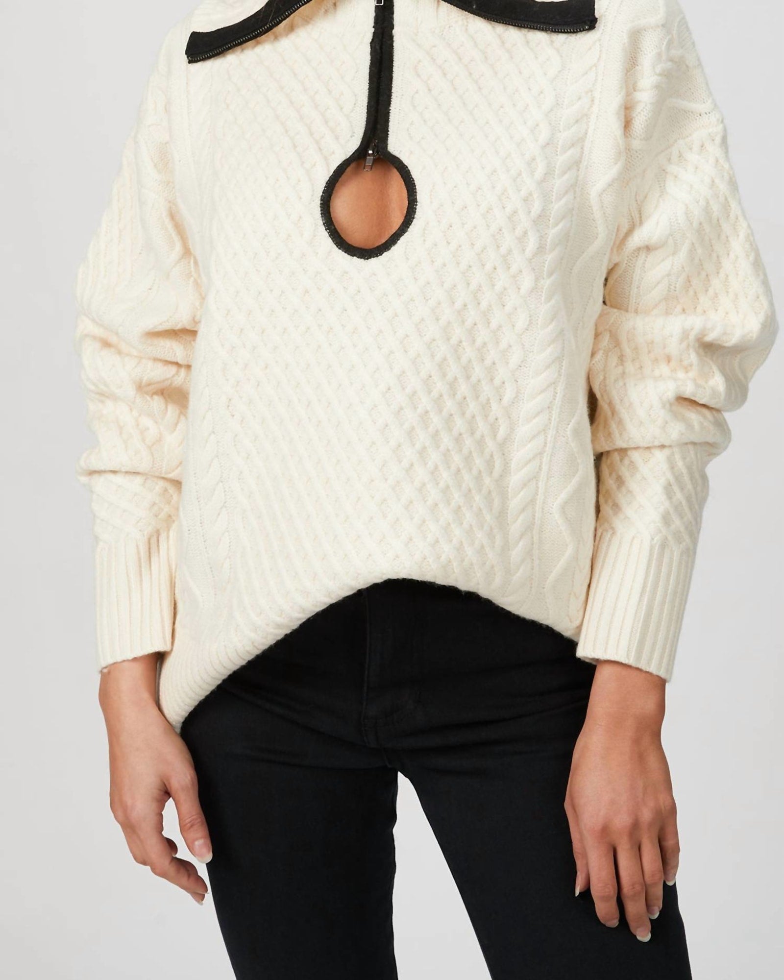 Cable Knit Key Hole Sweater in Ivory | Ivory