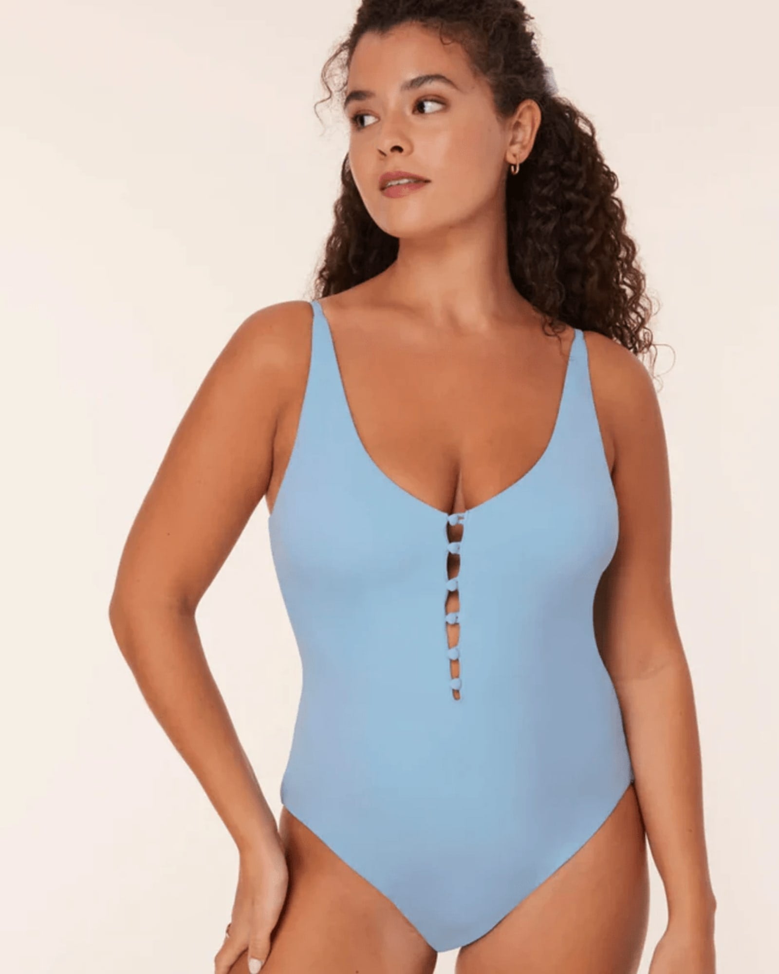 Women High-Cut Thong Bodysuit Female Bikini Sleeveless Plus Size Leotards  Swimwear Bathing (Color : Sky Blue, Size : Large)