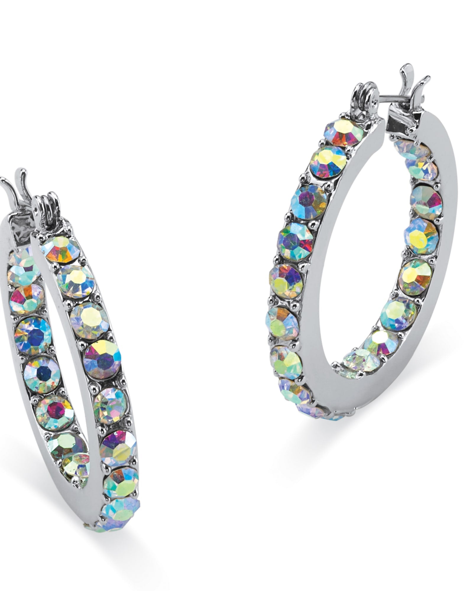 Aurora Borealis Crystal Inside-Out Hoop Earrings in Silvertone | Multi