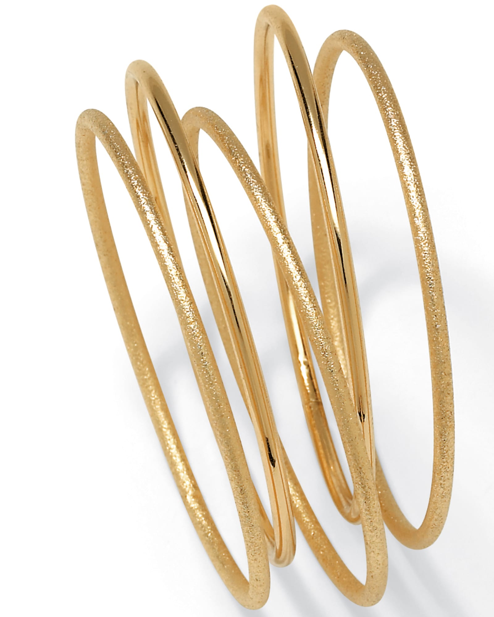 5 Piece Bangle Bracelet Set in Textured and Polished Yellow Goldtone | Yellow