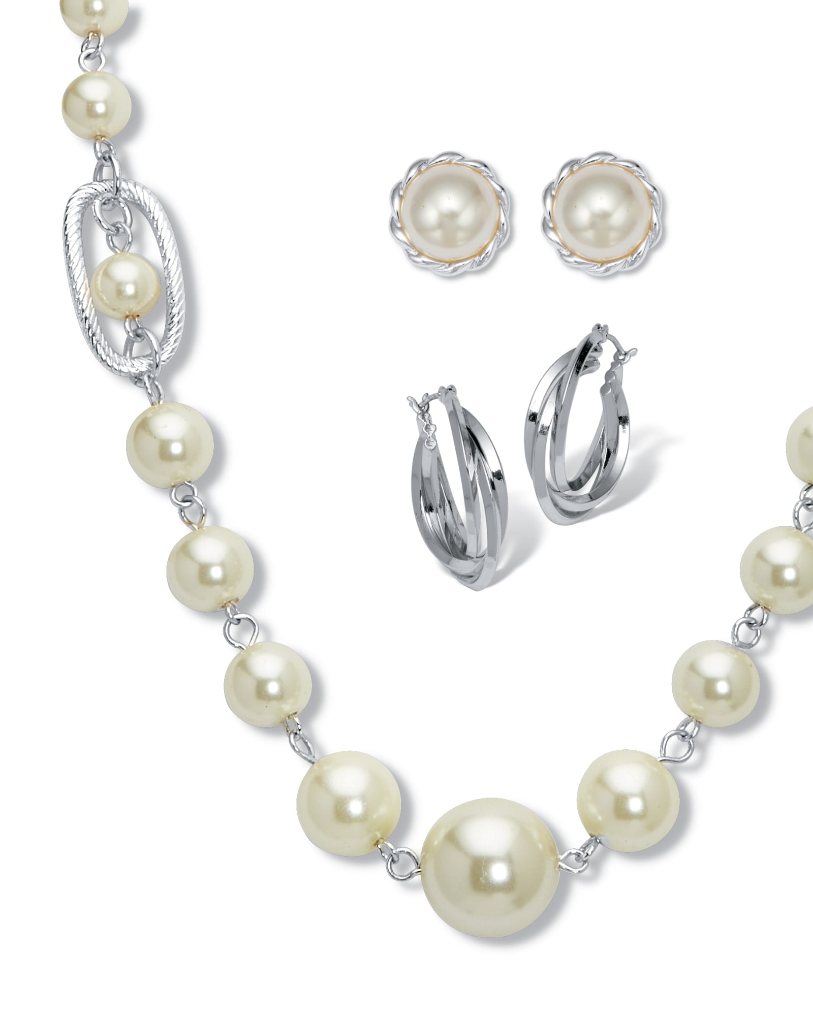 Silvertone Simulated Pearl Silvertone Graduated Jewelry Set, 18 inches | White