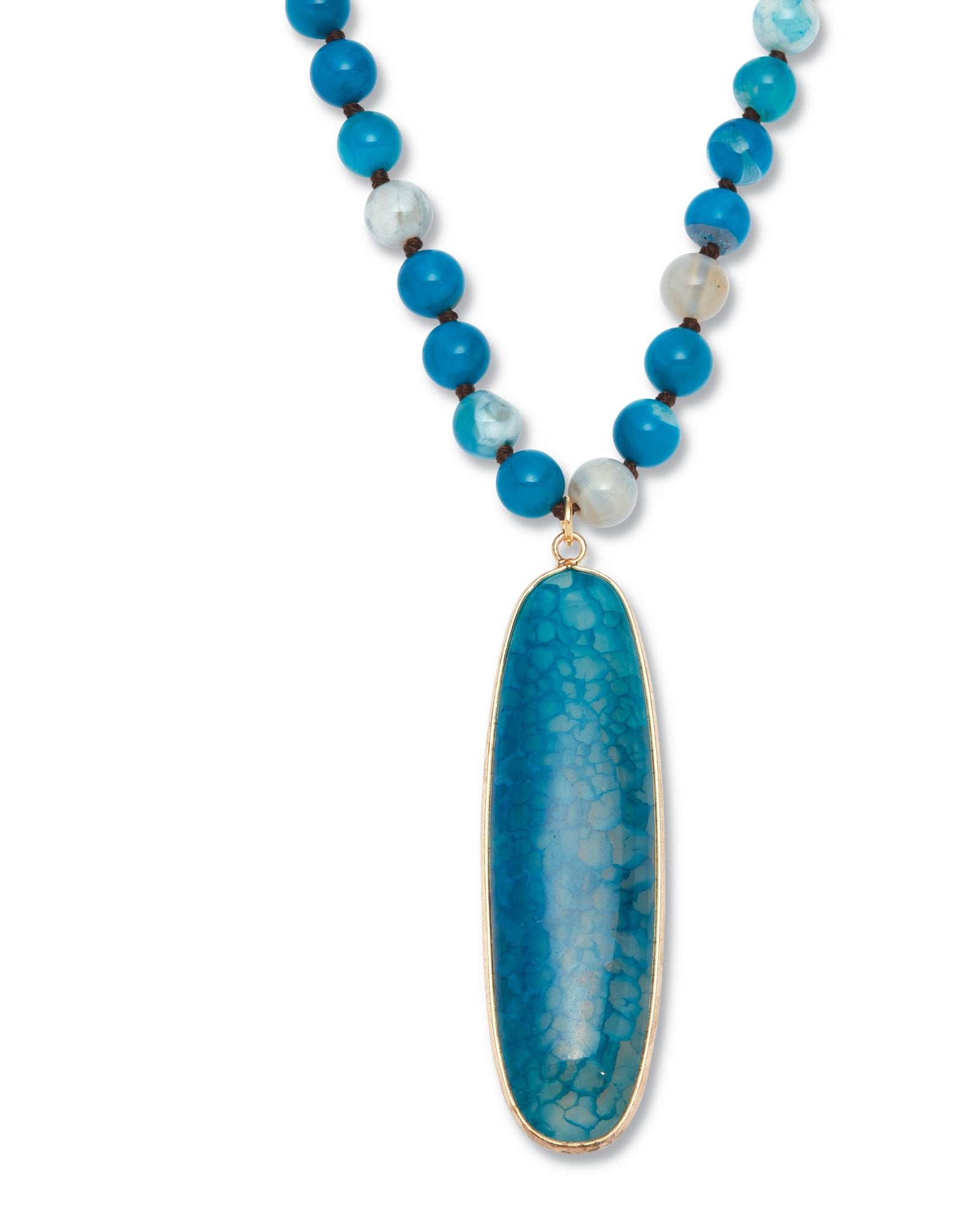 Genuine Blue Agate Cabochon Goldtone Drop Necklace, 34 inches | Blue