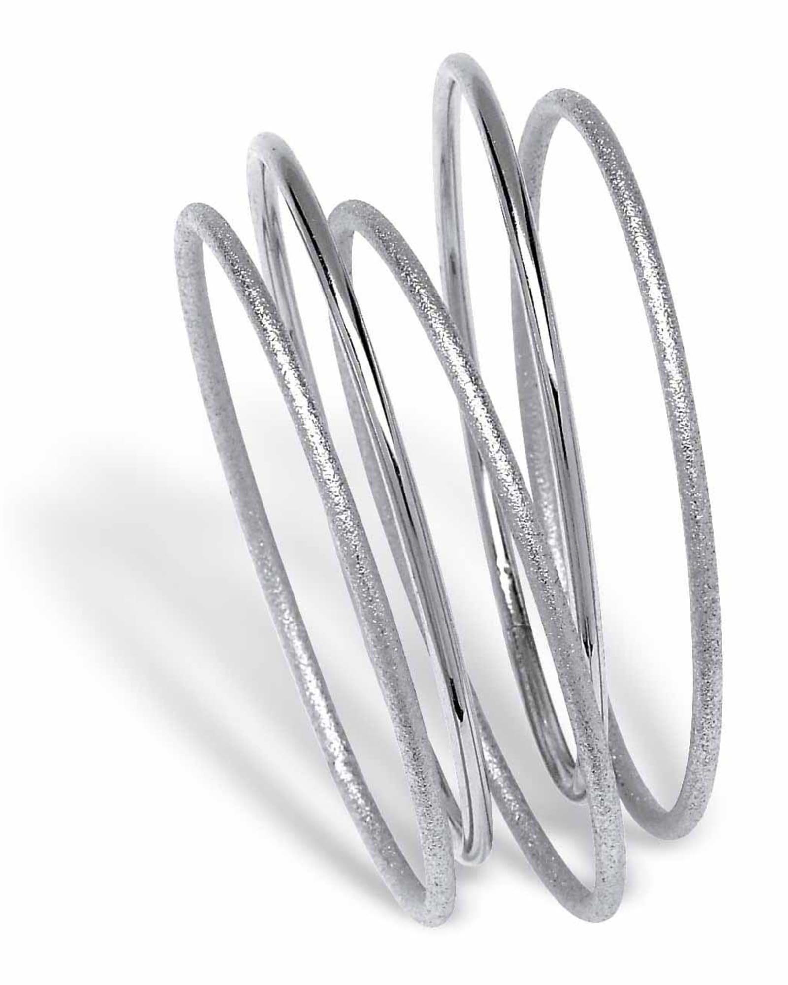 Textured and Polished 5-Piece Bangle Bracelet Set in Silvertone 9