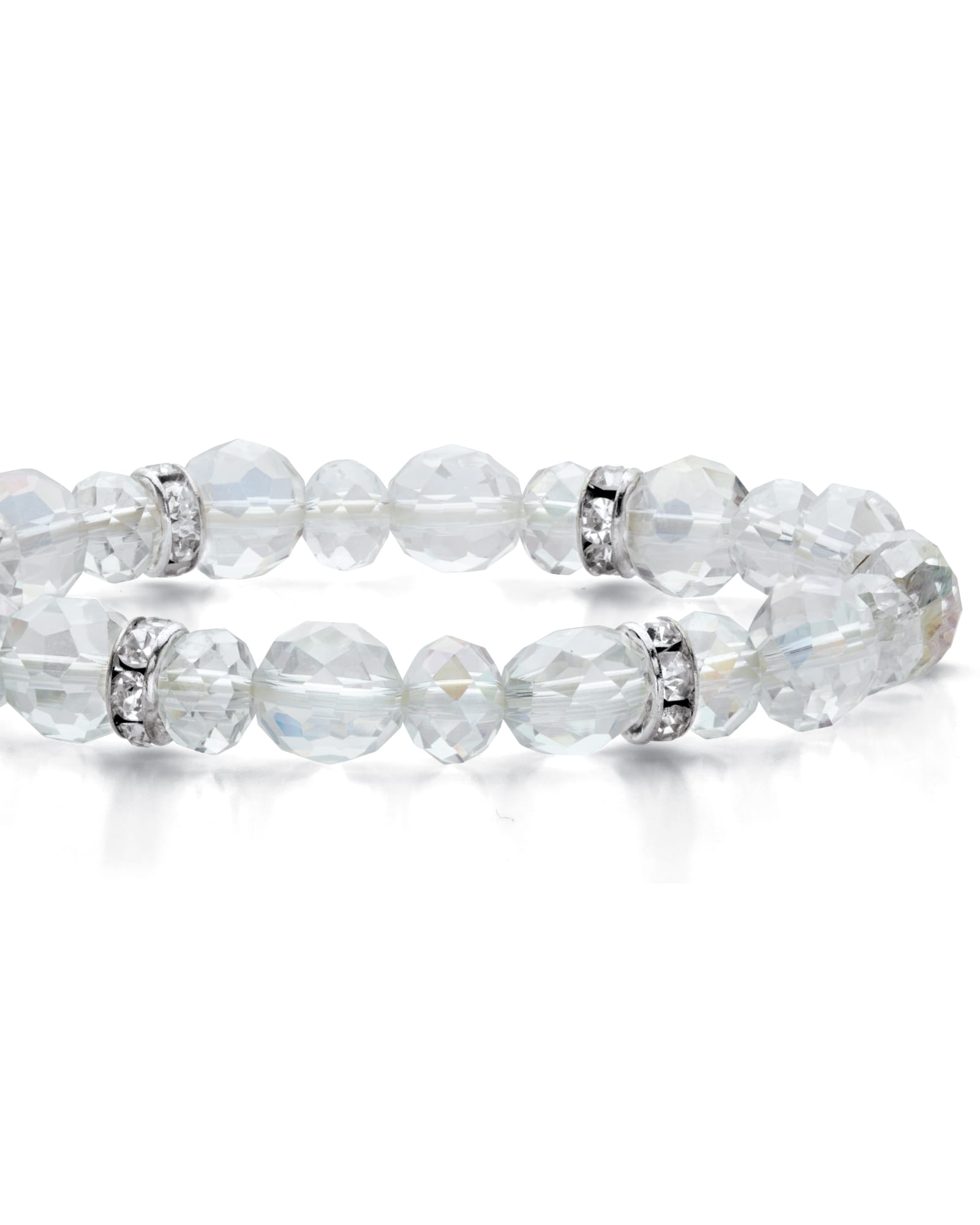 Crystal Accent Silvertone Beaded Faceted Stretch Bracelet 7
