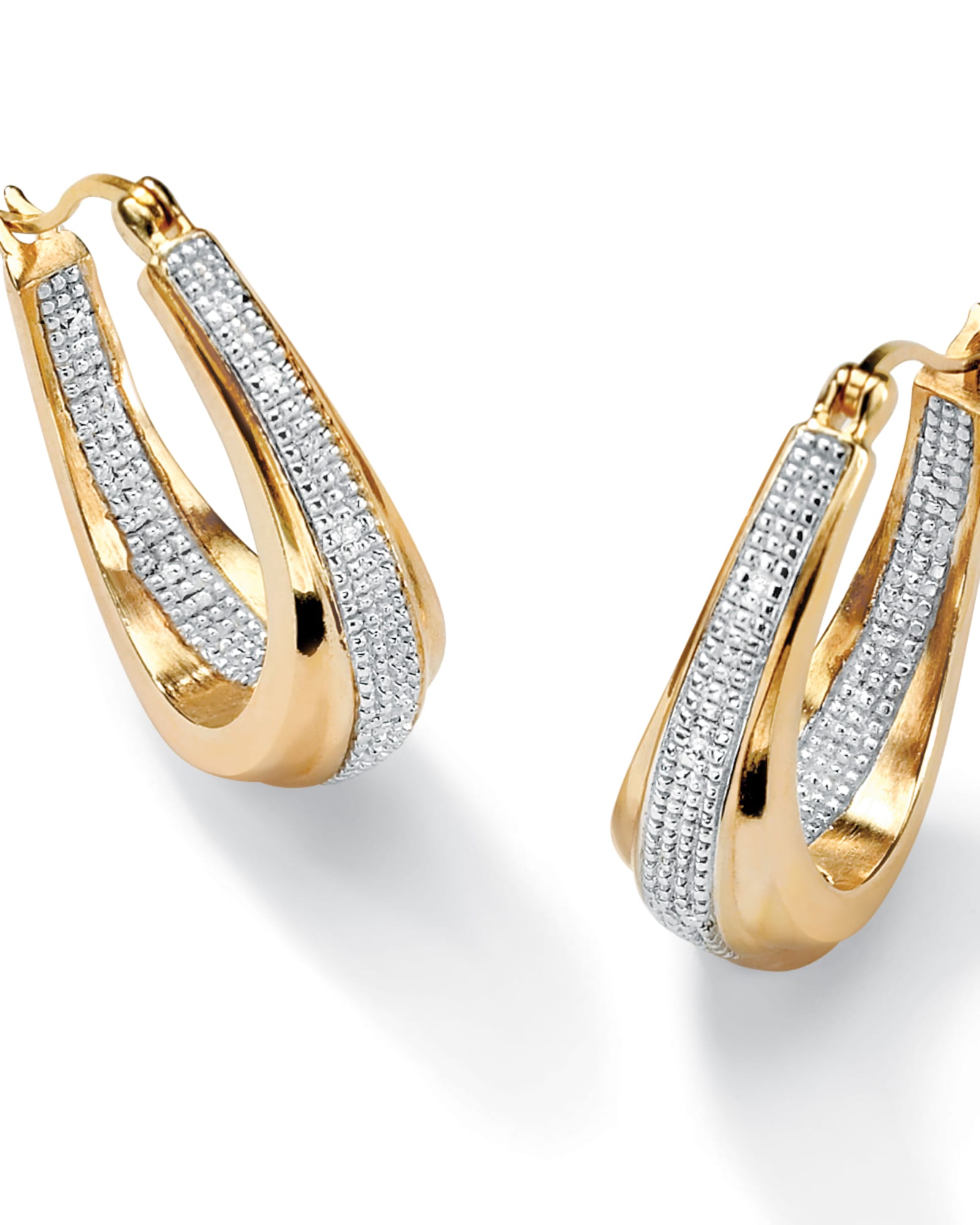 Diamond Accent Yellow Gold-Plated Oval-Shaped Inside-Out Hoop Earrings | White
