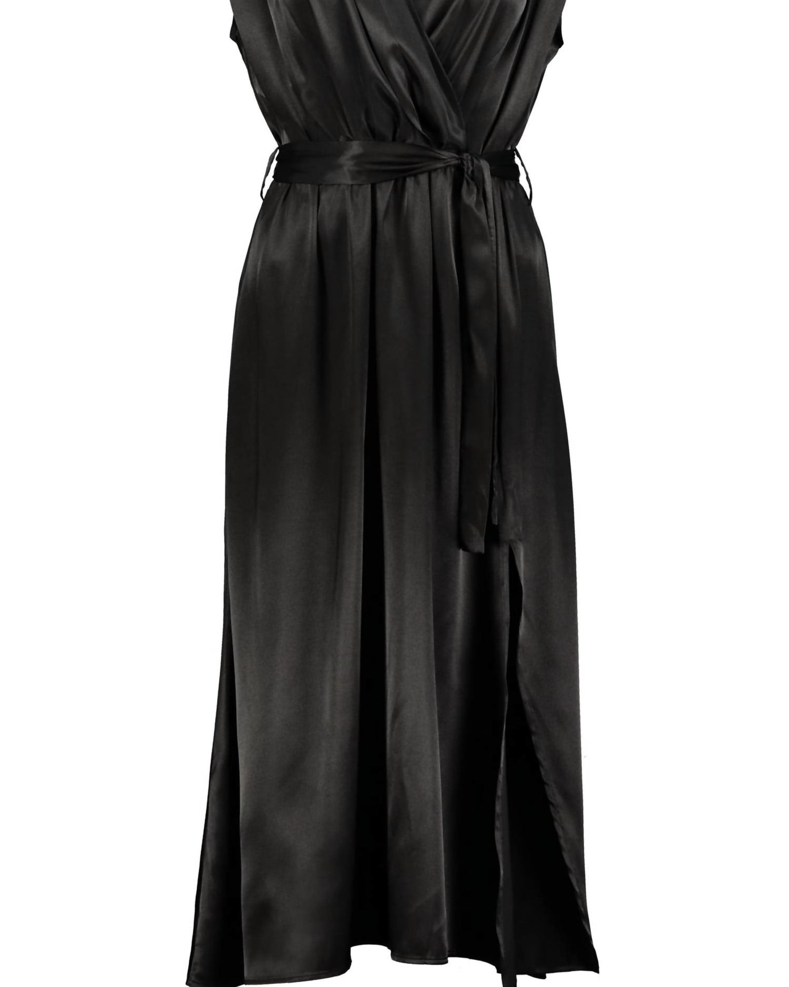 Aeries Satin Wrap Dress in Black | Black