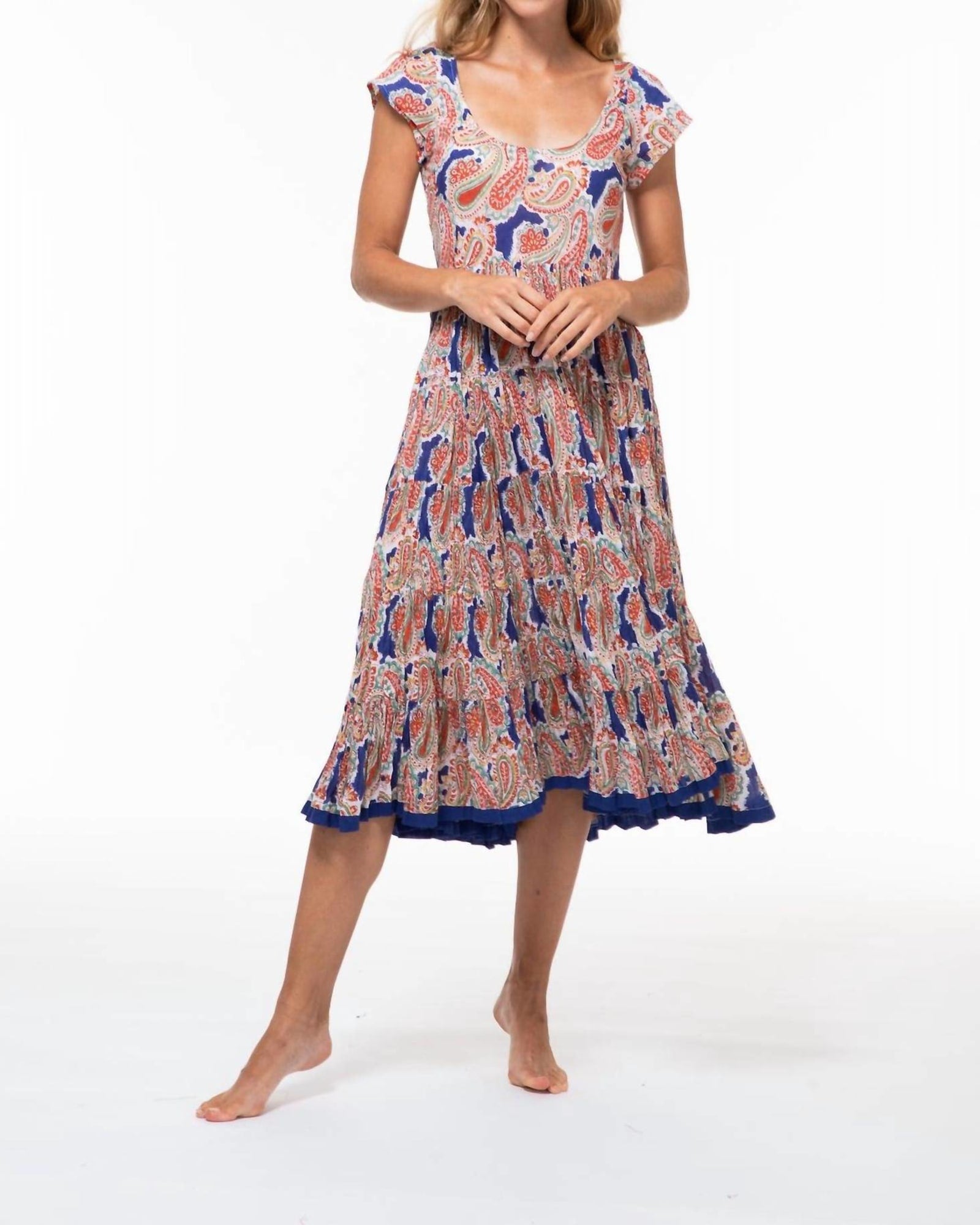 Amber Cap Sleeve Cotton Dress in Calypso Paisley | Calypso Paisley