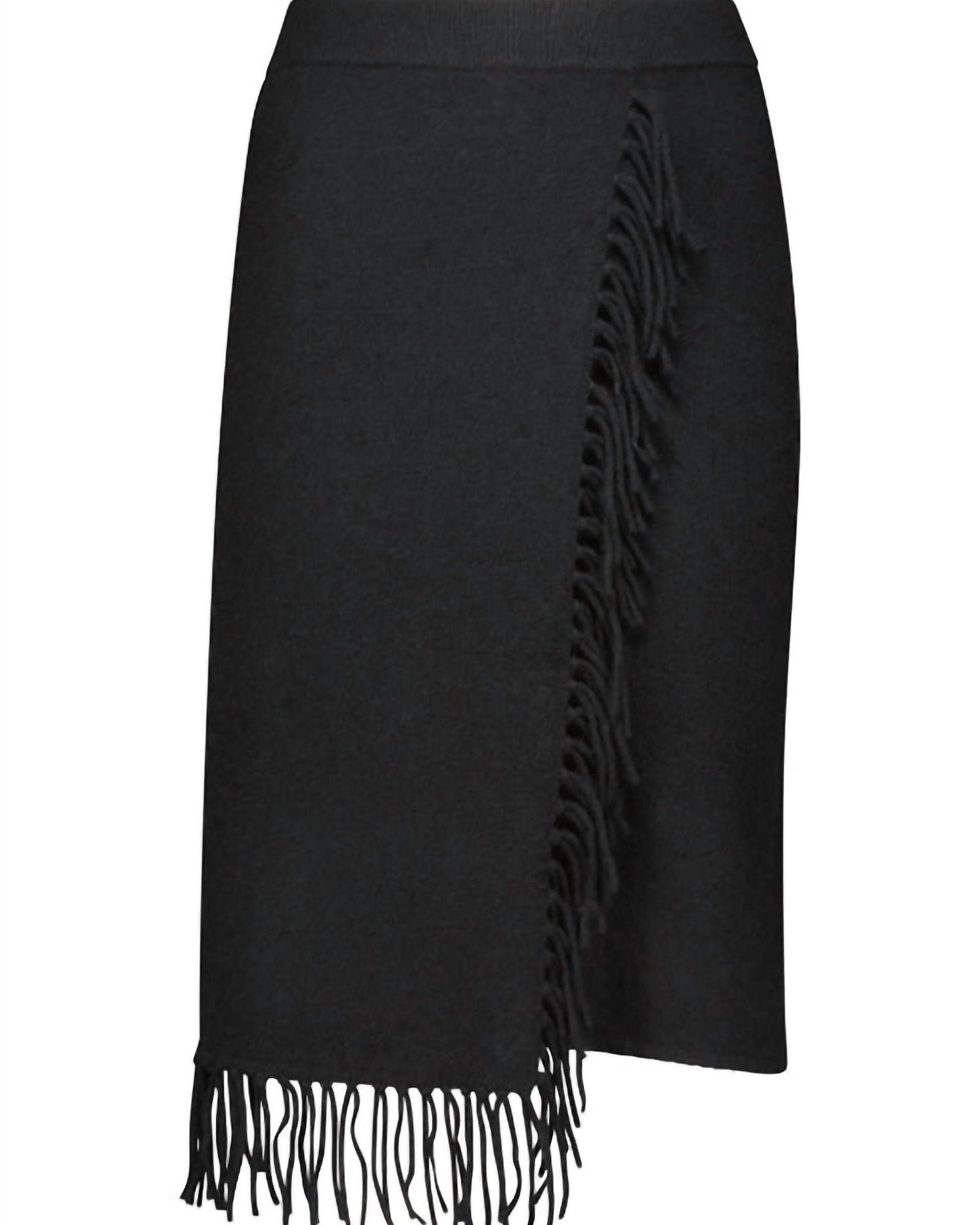 Cashmere Fringe Wrap Skirt in Black | Black