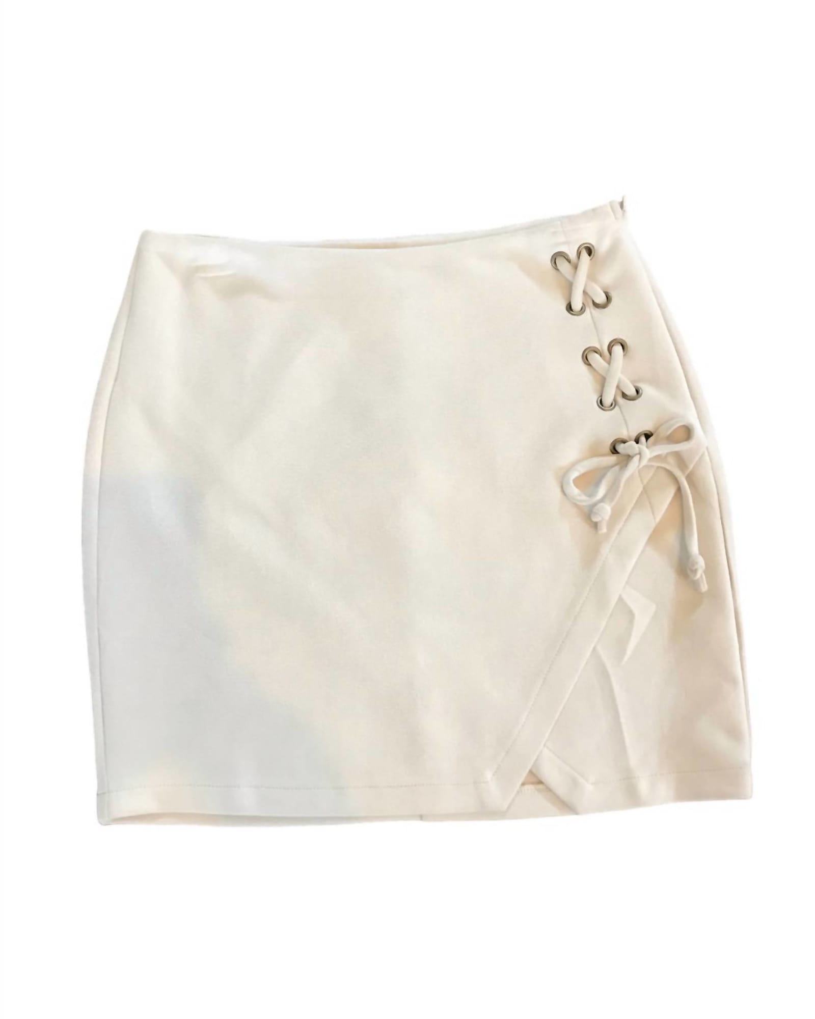 Lace Up Ultra Suede Mini Skirt in Ecru | Ecru