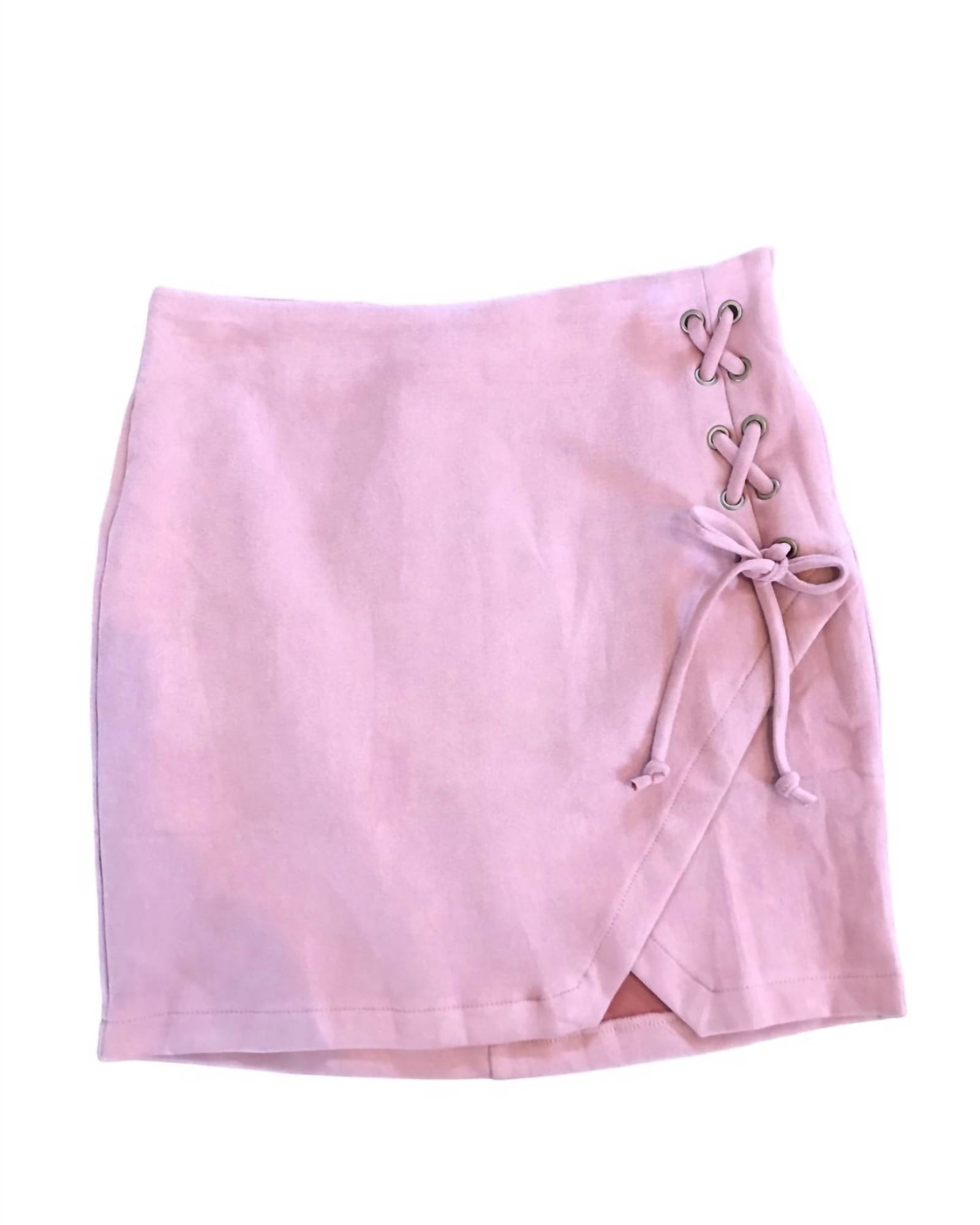 Lace Up Ultra Suede Mini Skirt in Mauve | Mauve