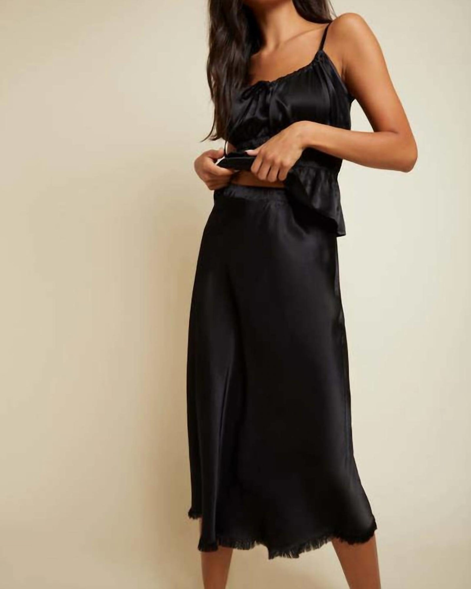 Mabel Satin Midi Skirt in Black | Black