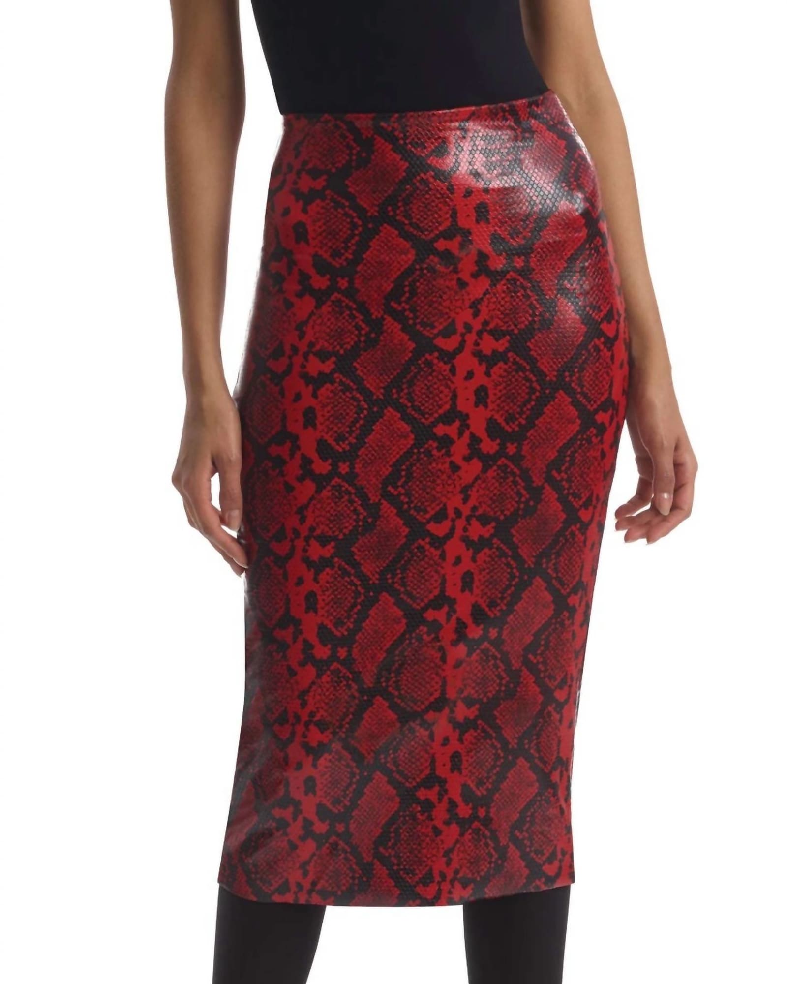 Faux Leather Animal Midi Skirt in Red Snake | Red Snake