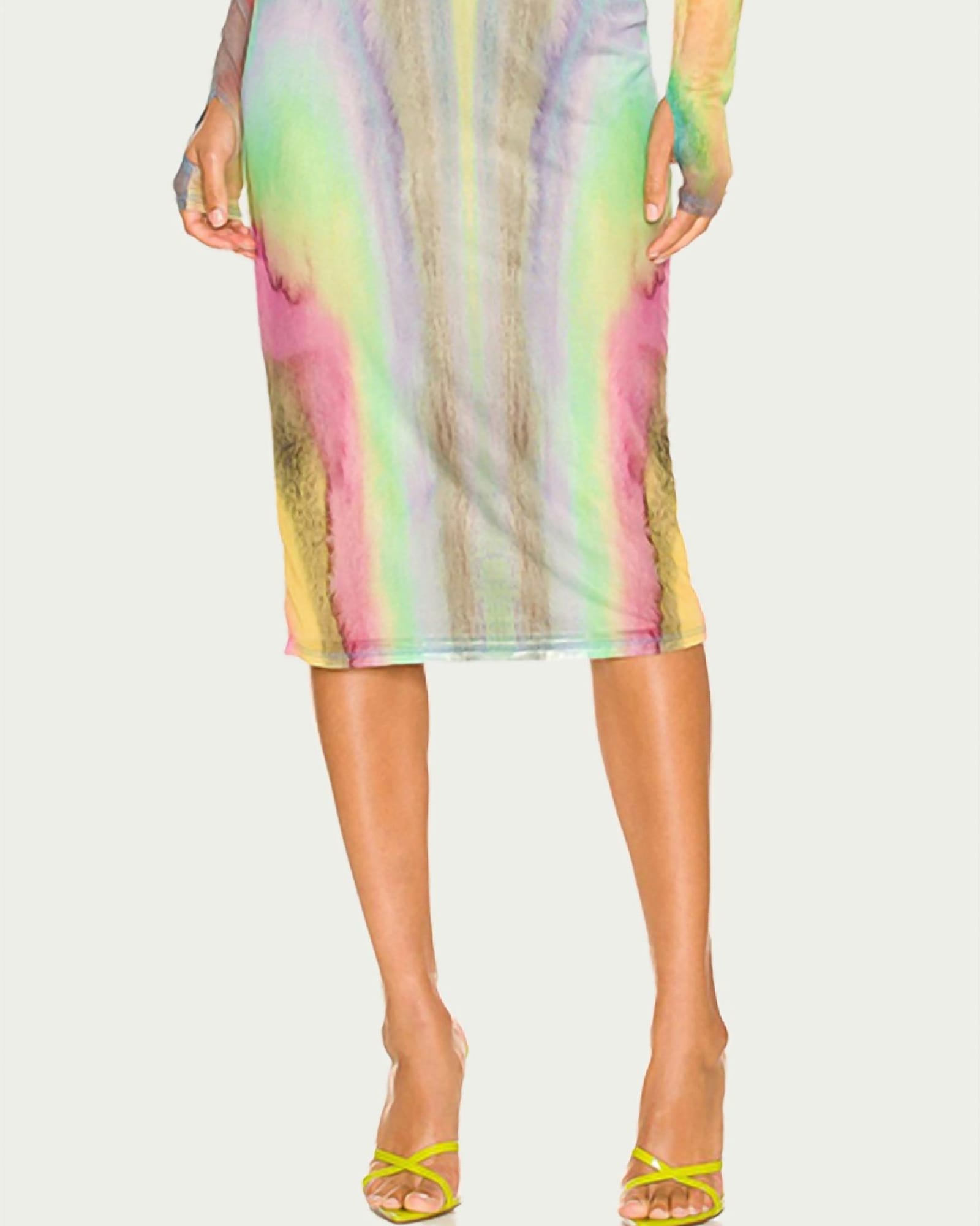 Lynn Stretch-Mesh Midi Skirt in Multi Watercolor | Multi Watercolor