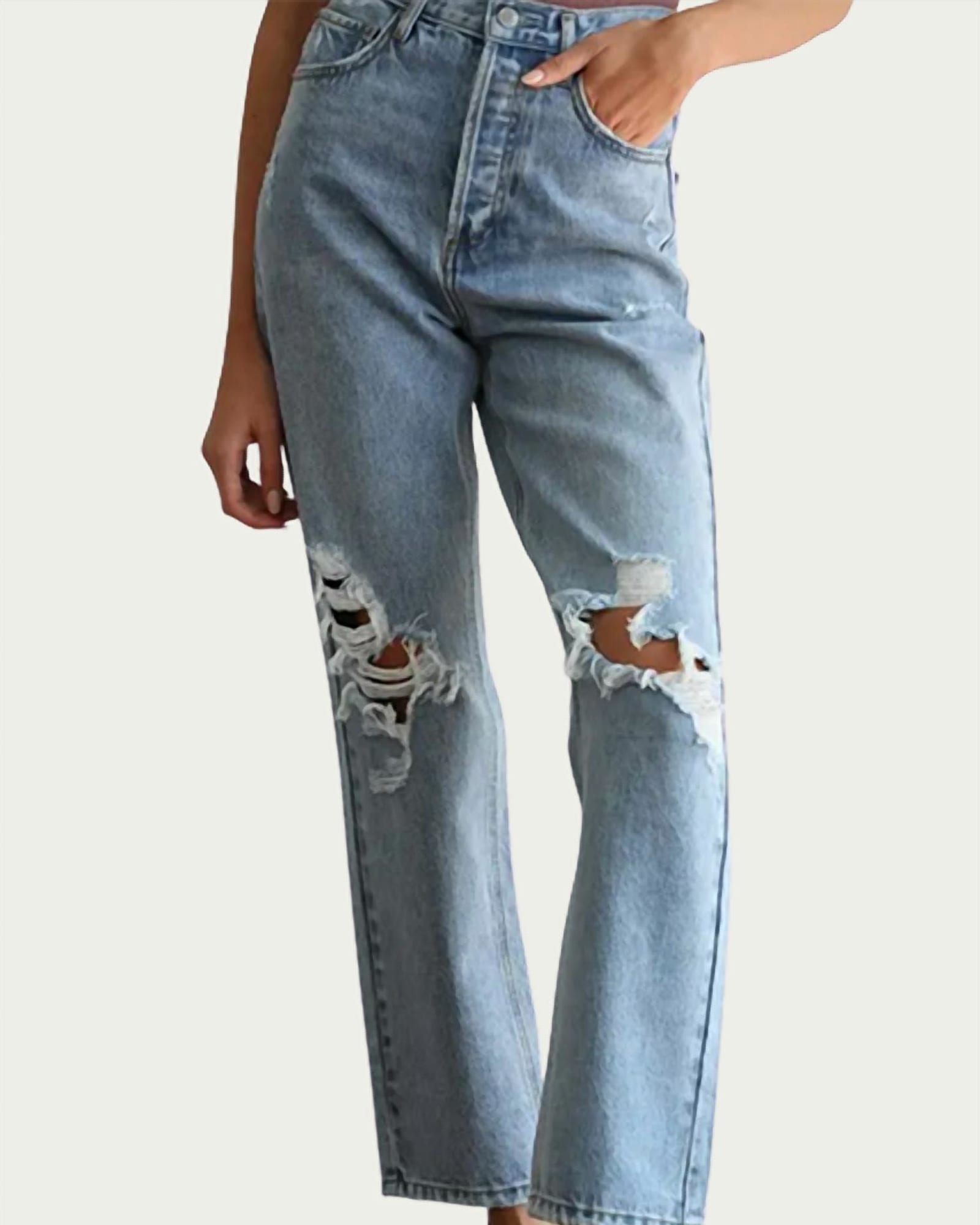 Distressed Straight-Leg Jeans in Blue | Blue