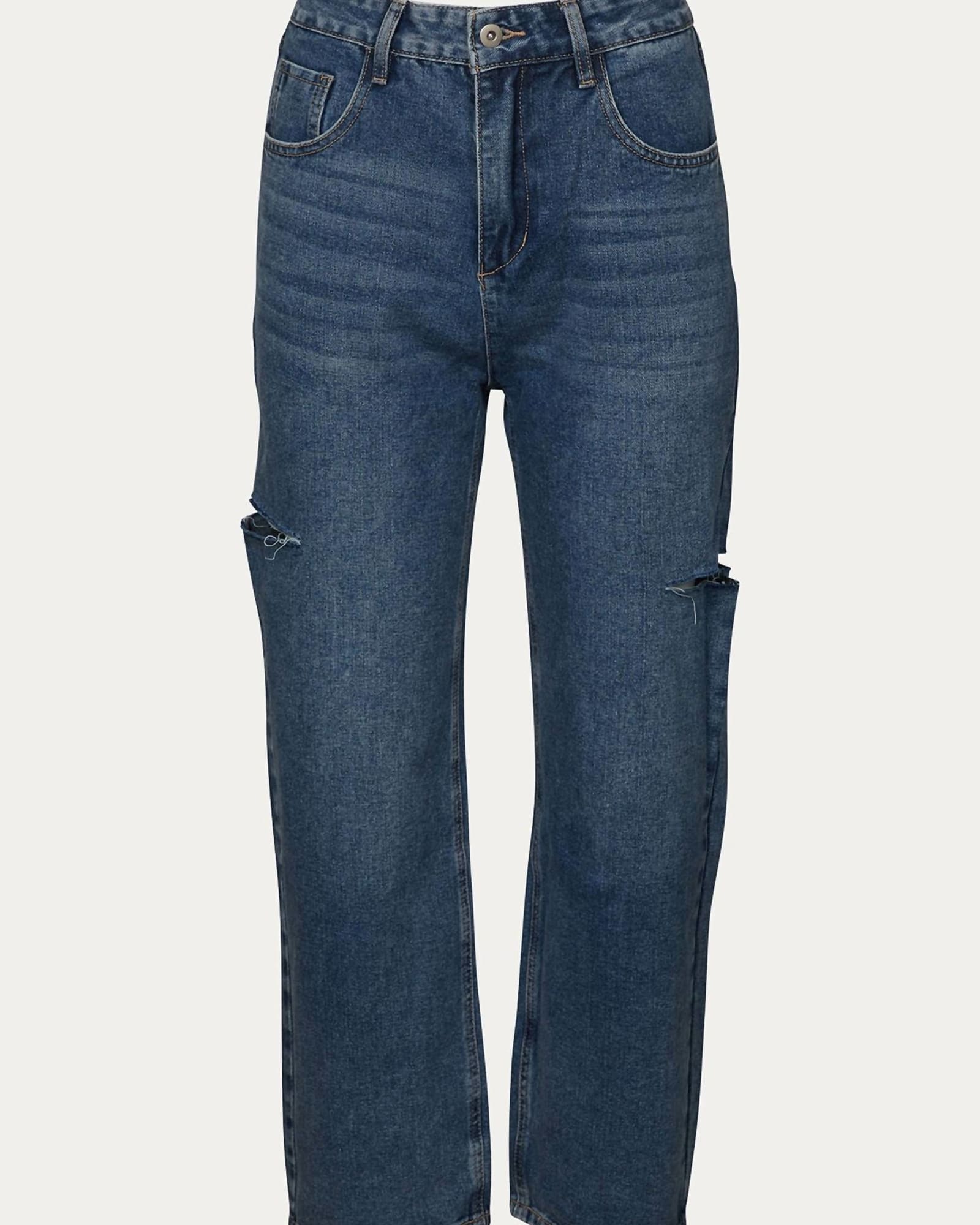 Cutout High-Rise Straight-Leg Jeans in Denim Blue | Denim Blue