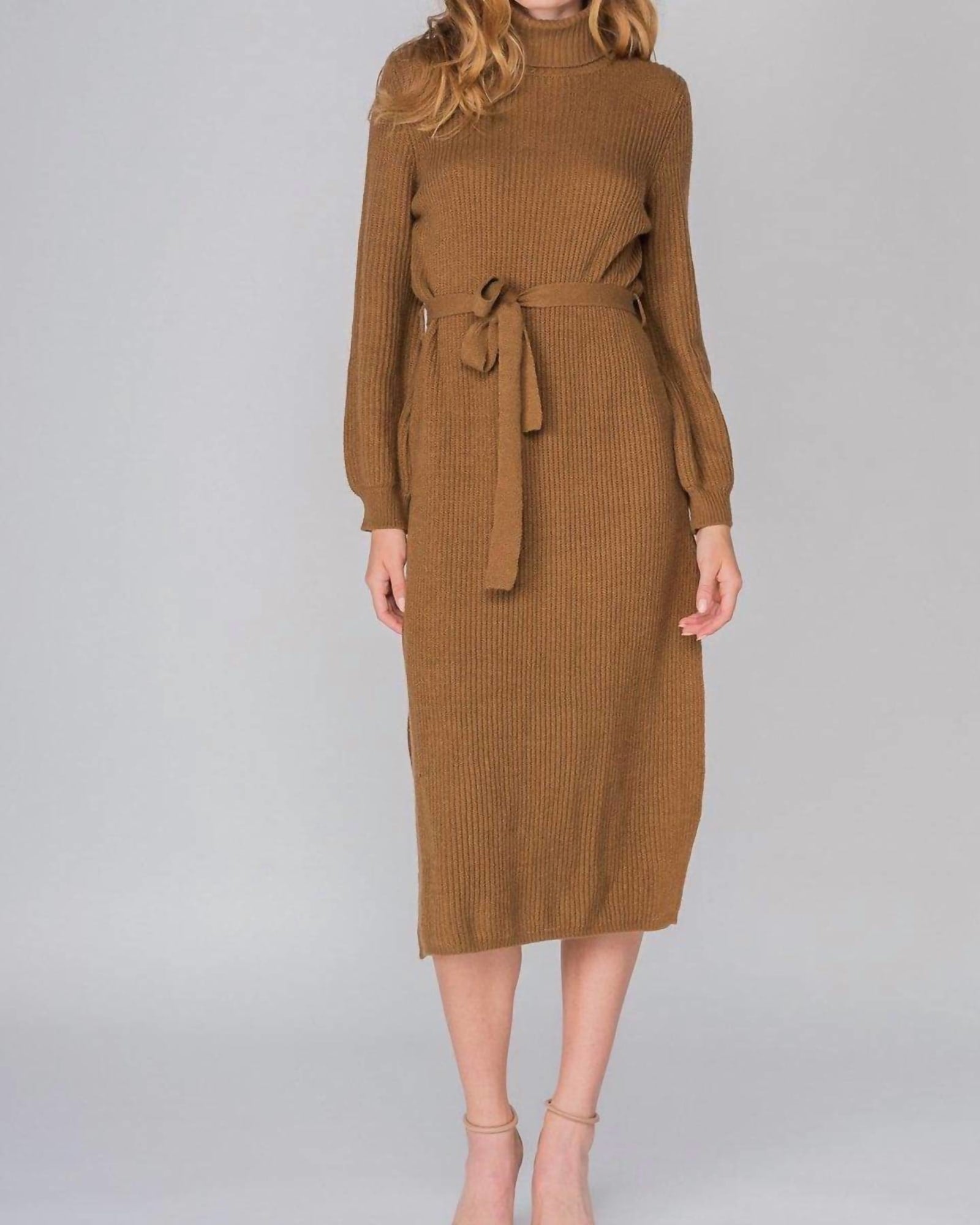 Cafe Turtleneck Sweater Dress in Brown | Brown