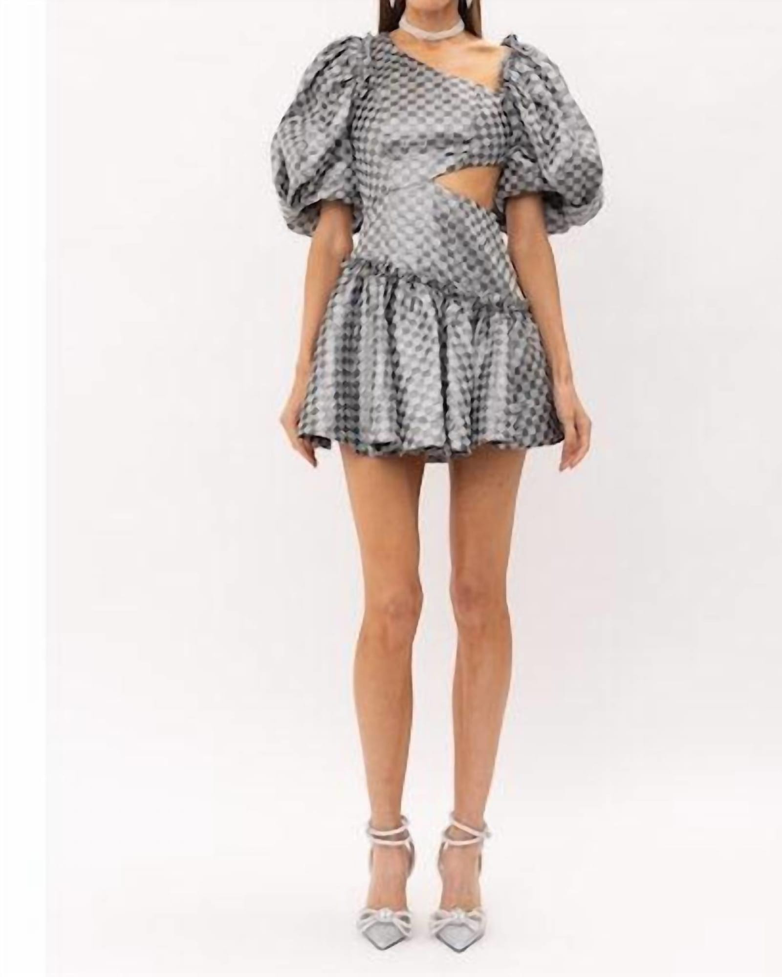 Claire Checkered Jacquard Mini Dress in Silver | Silver