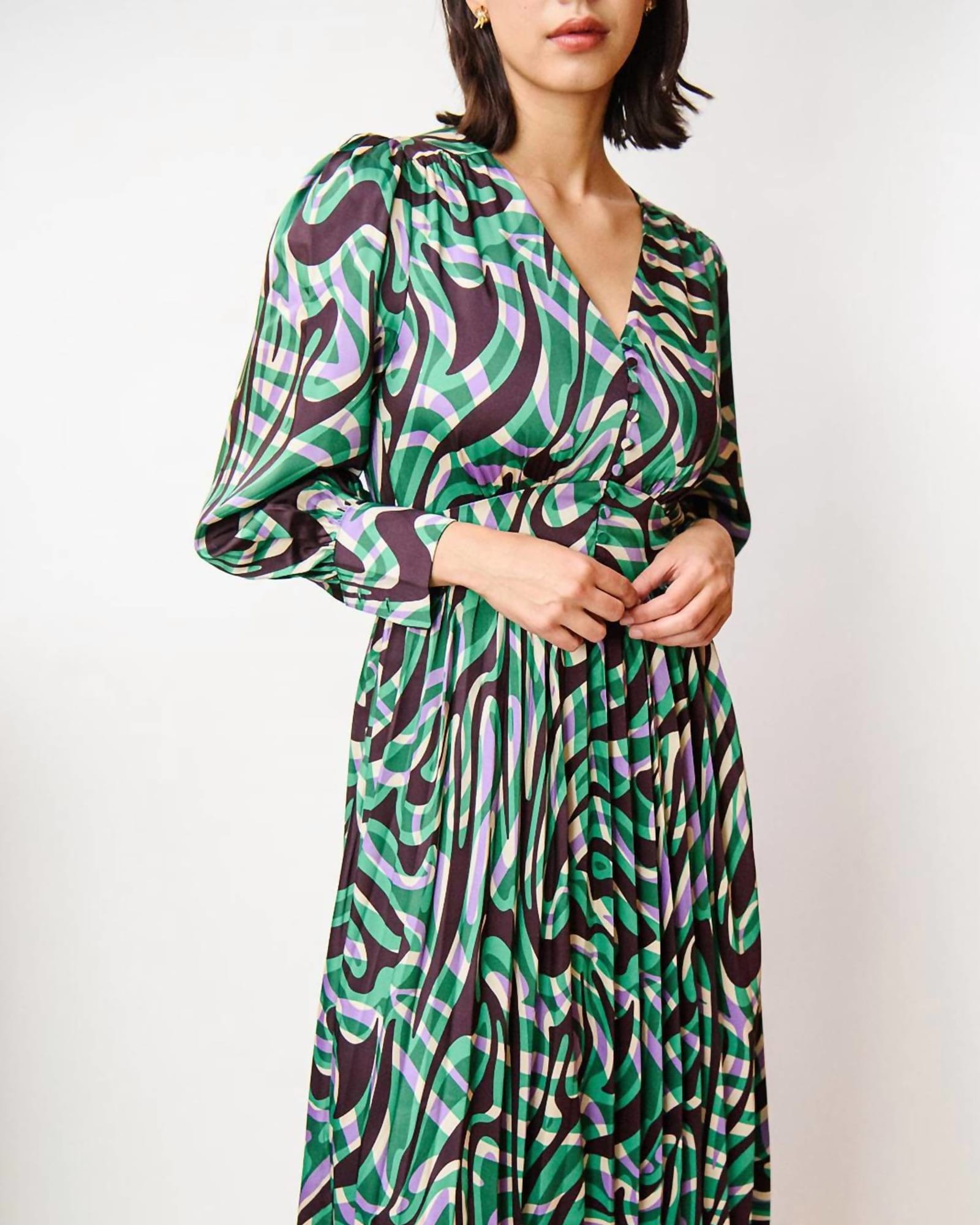 Celya Midi Dress in Green/Purple Print | Green/Purple Print