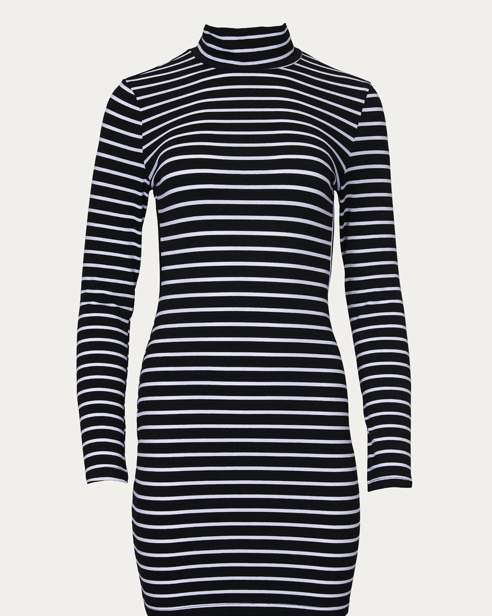 Open-Back Turtleneck Mini Dress in Black Stripe | Black Stripe