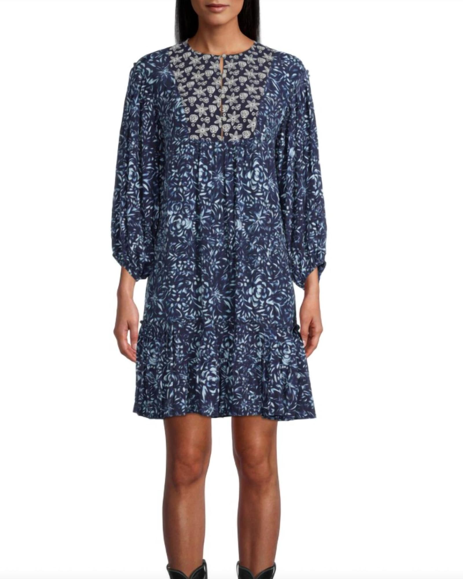 Embroidered Dress in Navy | Navy