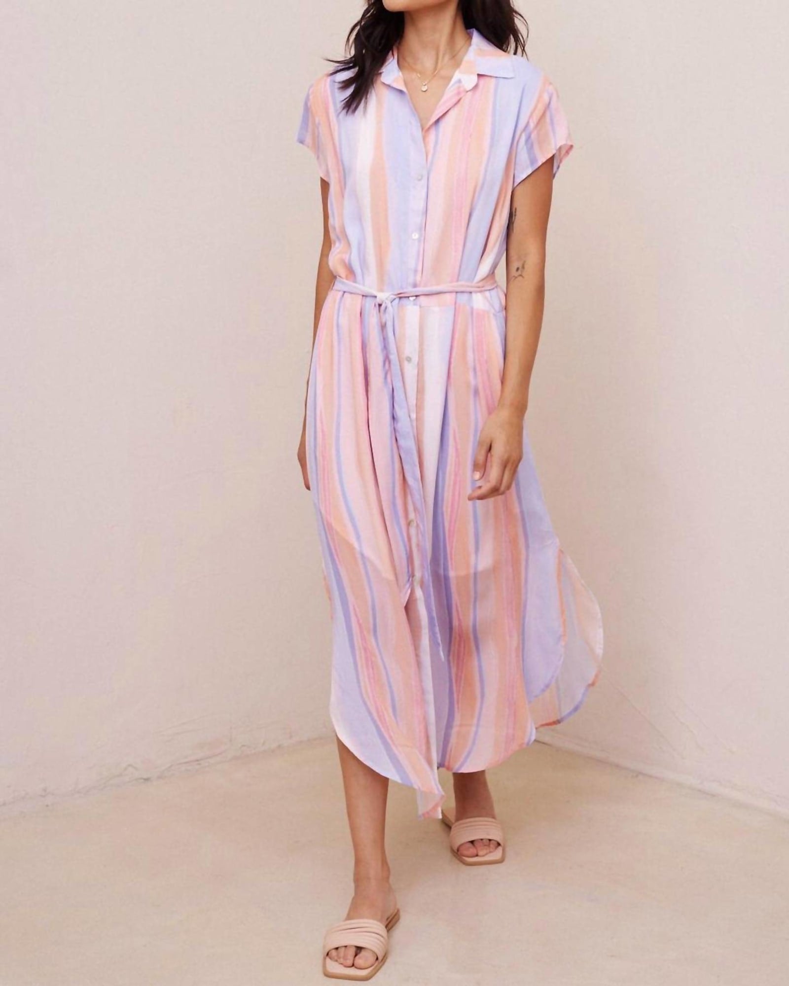 Capsleeve Tie Waist Shirt Dress in Paloma Stripes Print | Paloma Stripes Print